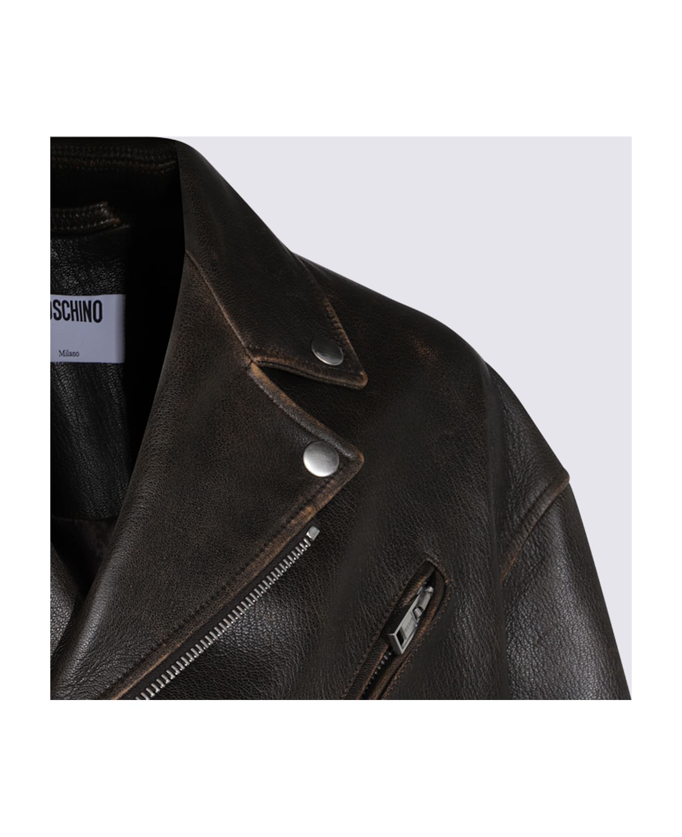 Moschino Brown Leather Jacket - Brown