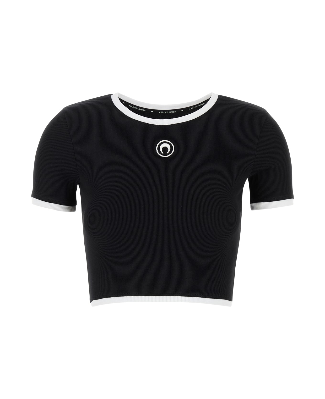 Marine Serre Moon Logo Ribbed Jersey Cropped Top - BLACK