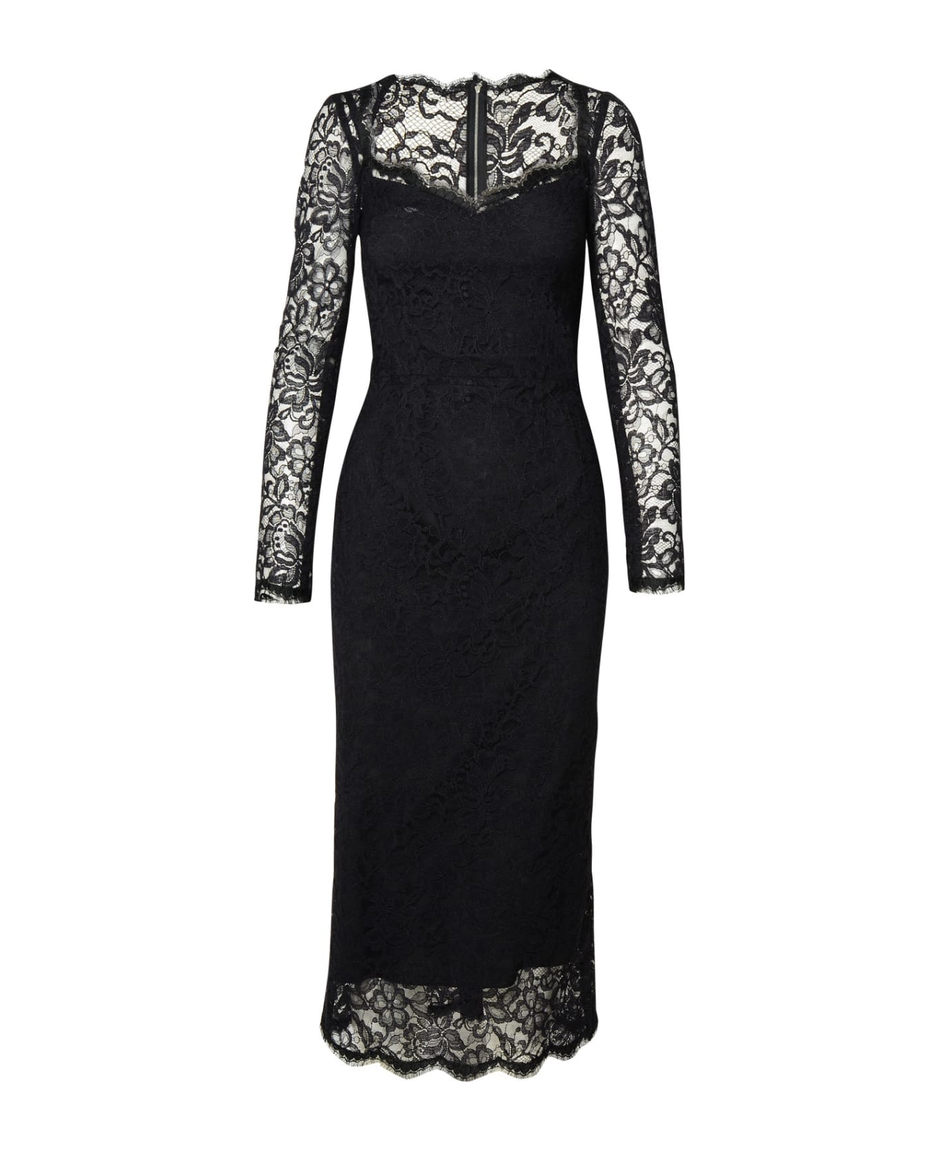 Dolce & Gabbana Midi Dress In Floral Chantilly Lace - Black