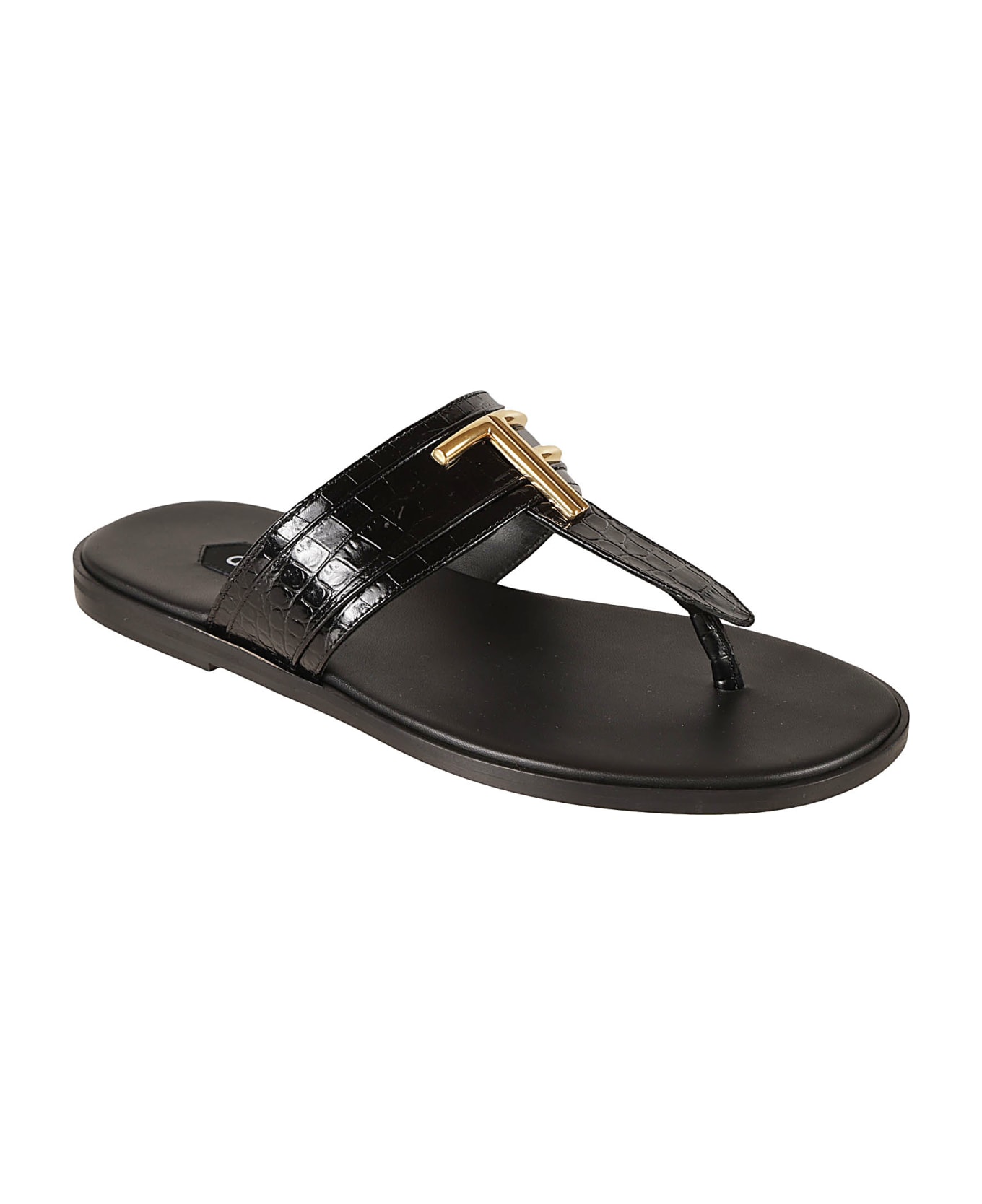 Tom Ford Croco Embossed T Plaque Sandals - Black その他各種シューズ