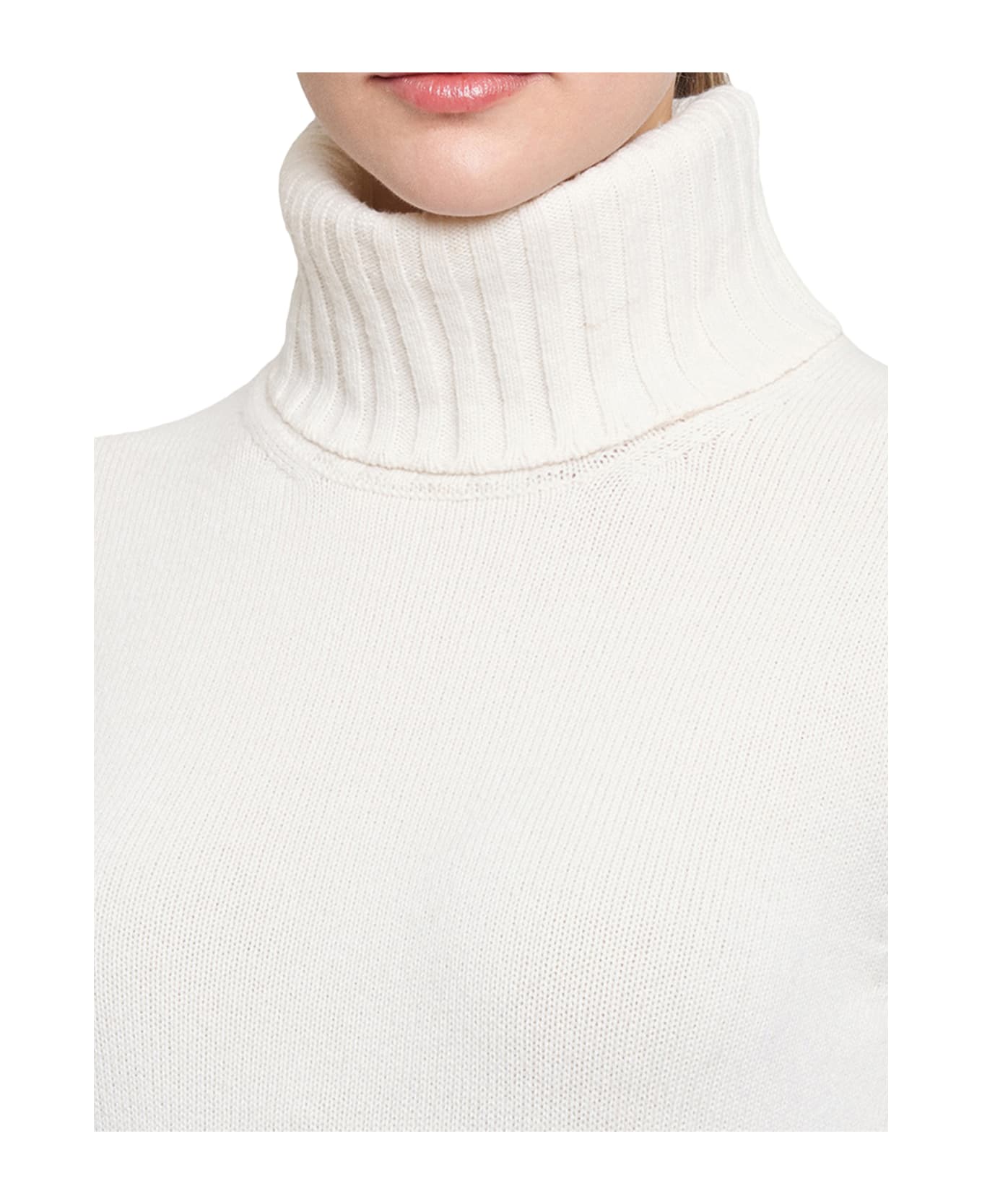 Kiton Sweater High Neck Cashmere - OPTICAL WHITE