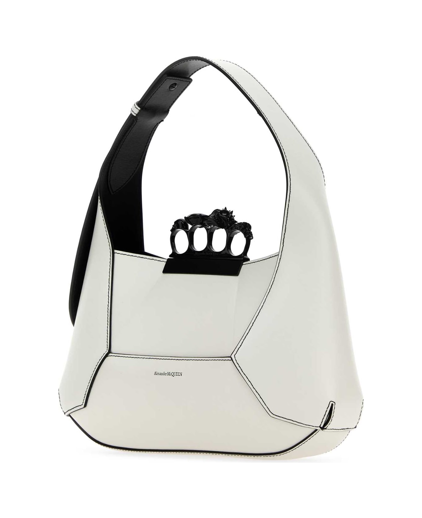 Alexander McQueen White Leather Jewelled Hobo Handbag - SOFTIVORY