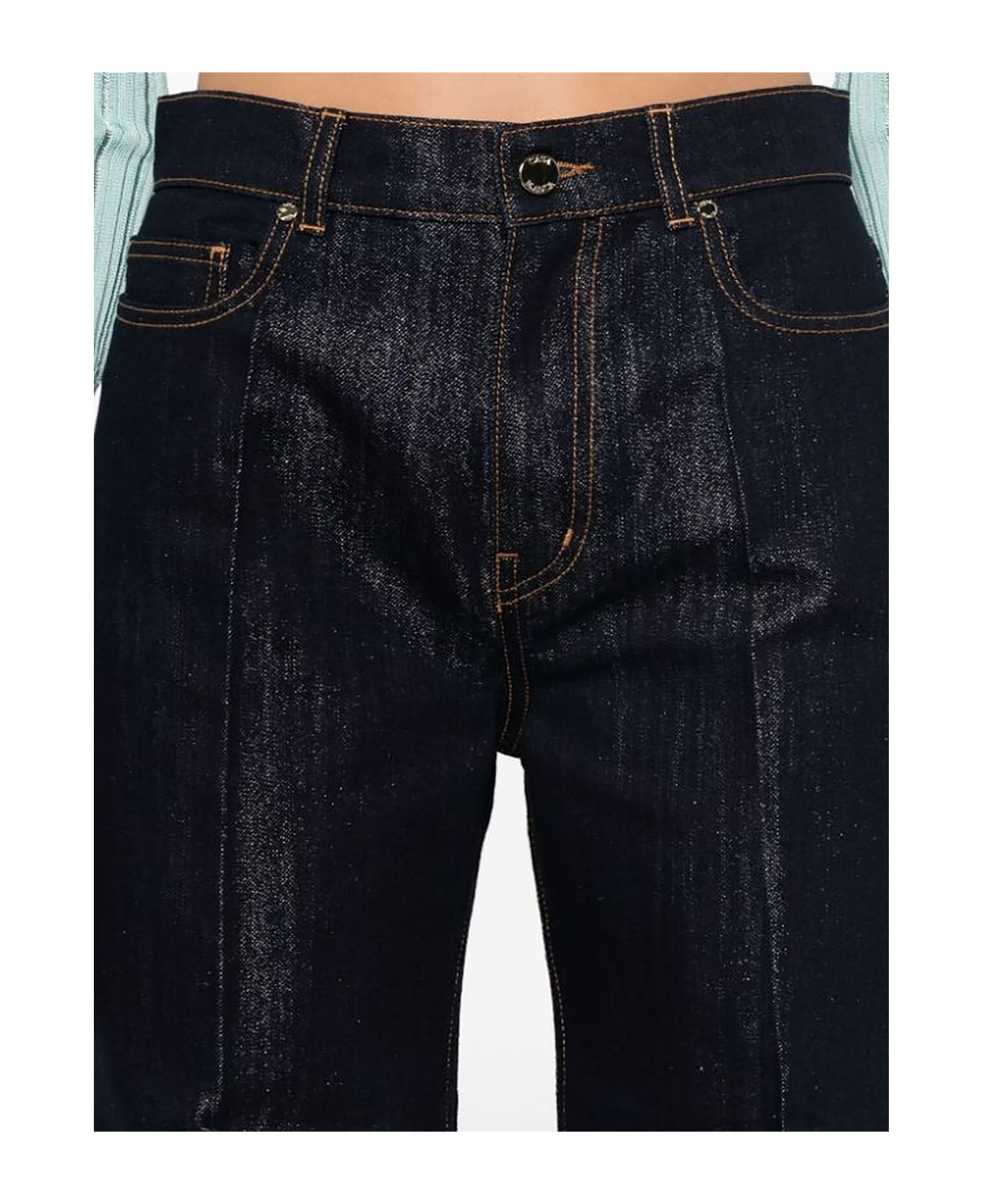 Casablanca Washed Indigo Silver Lurex Jeans - Blue