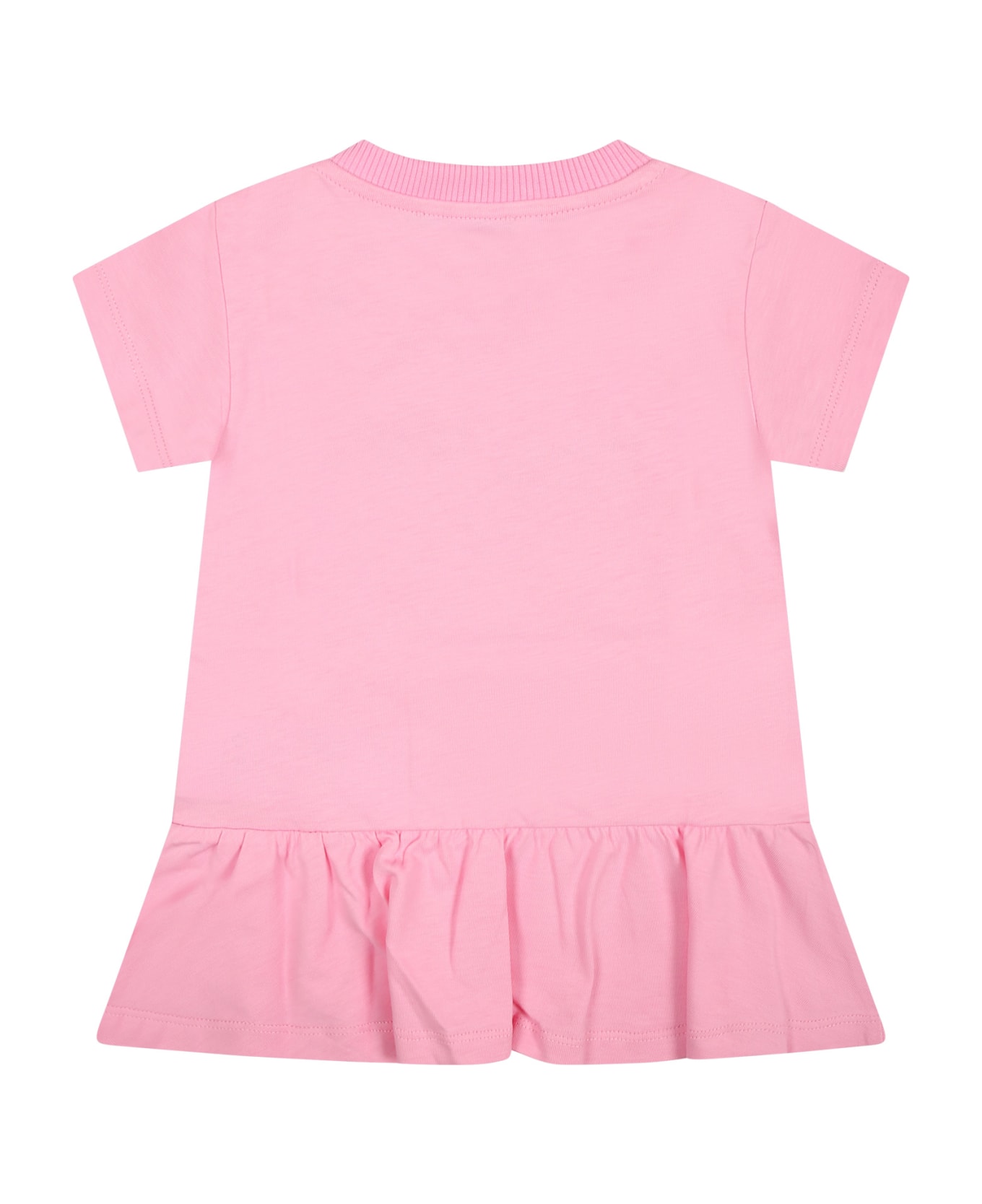 Moschino Pink Dress For Baby Girl With Logo And Animals - Pink