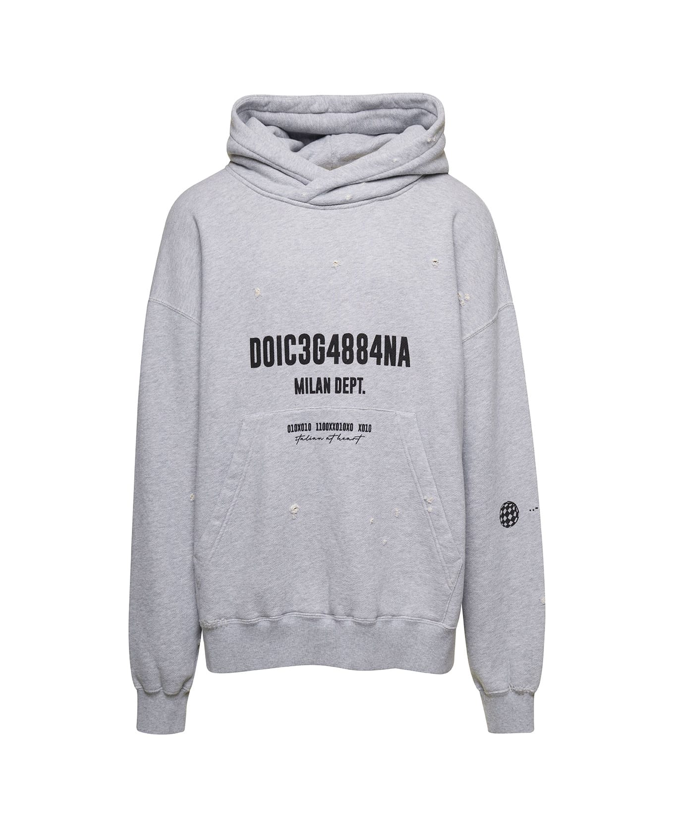 Dolce & Gabbana Oversized Grey Hoodie With Logo Print In Cotton Man - Grey
