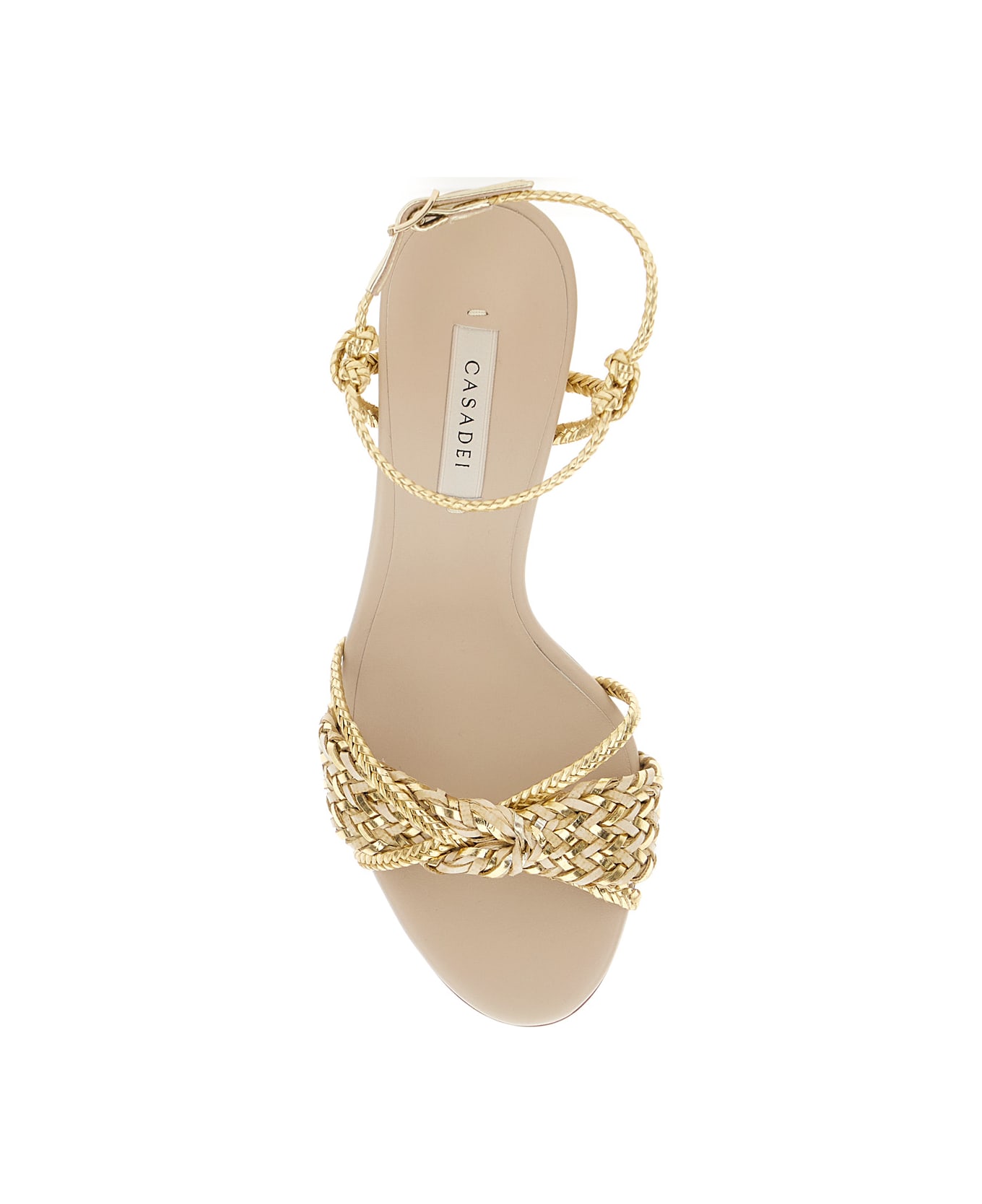 Casadei 'giulia Marbella' Gold Colored Sandals With Buckle Closure And High Stiletto Heel In Fabric Woman - Metallic