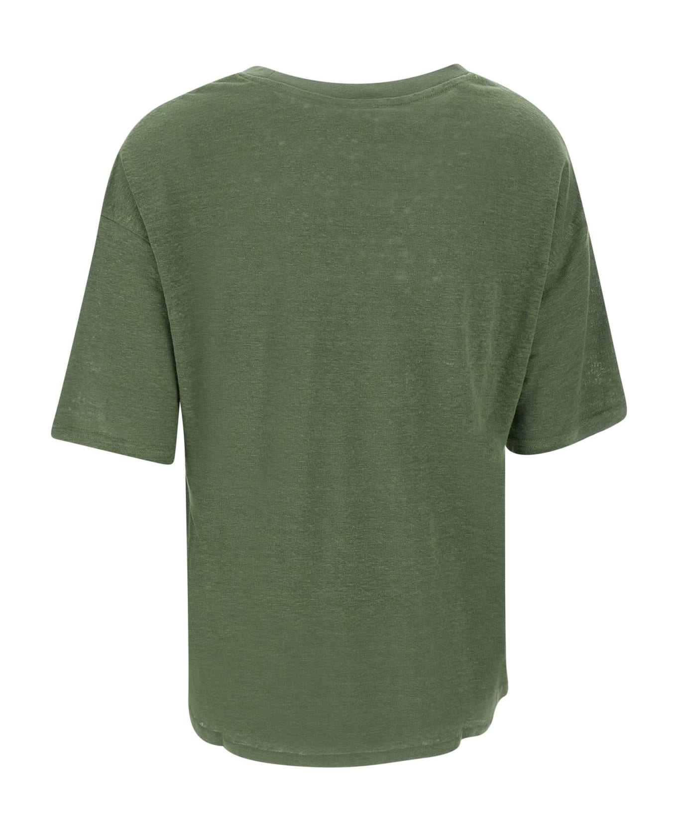 Sun 68 "round Neck" Linen T-shirt - GREEN