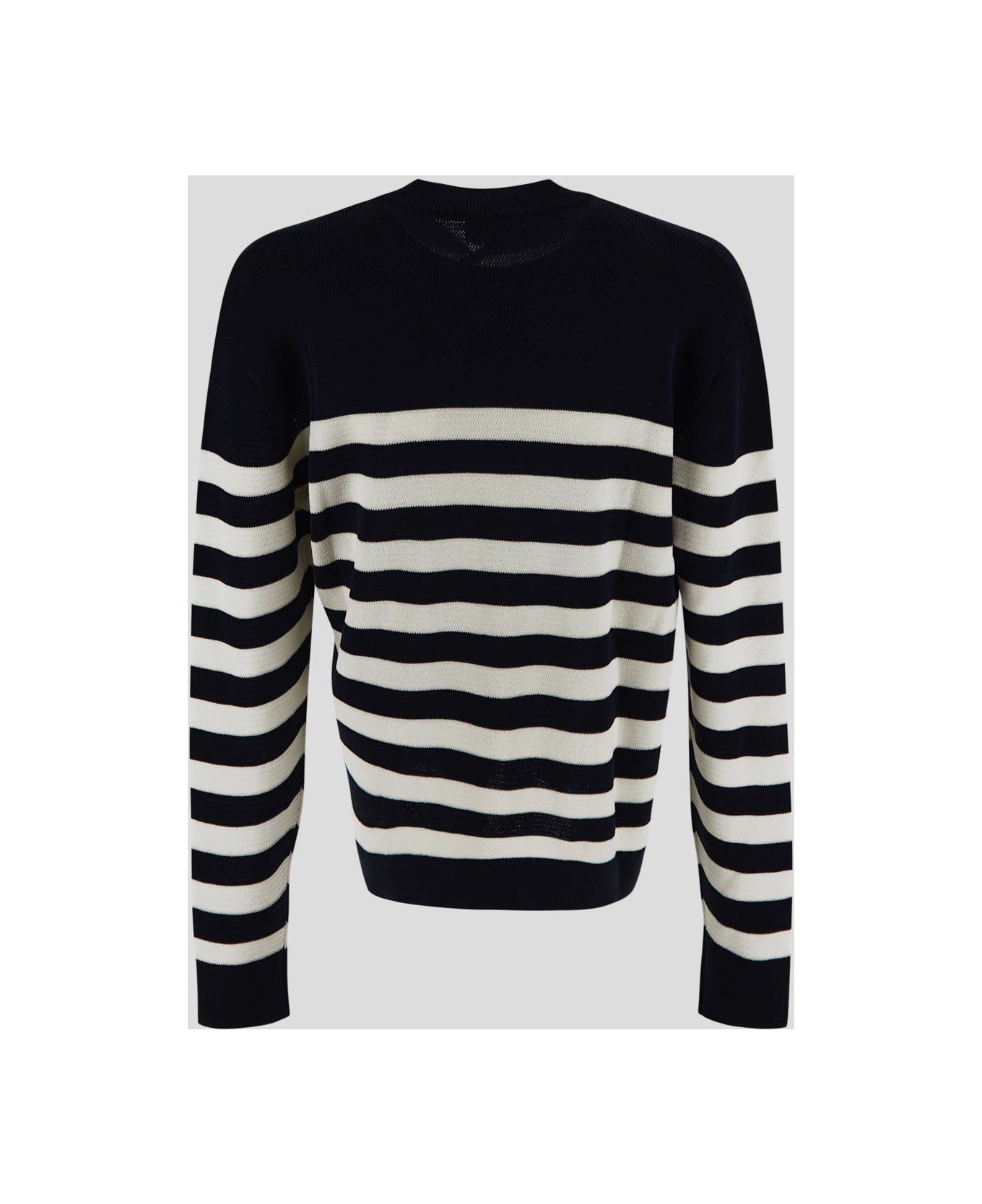 Laneus Button Detail Striped Sweater - BLUE/WHITE