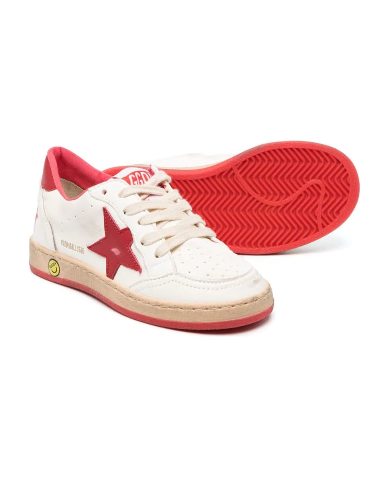 Golden Goose White And Red Calf Leather Sneakers - White/silver