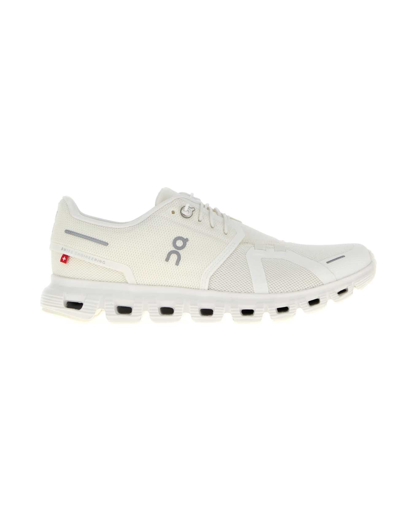ON White Mesh Cloud 6 Sneakers - WHITEWHITE