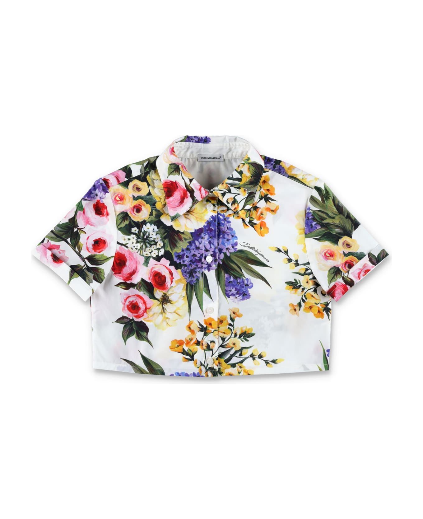 Dolce & Gabbana Garden Print Poplin Crop Shirt - Multicolor