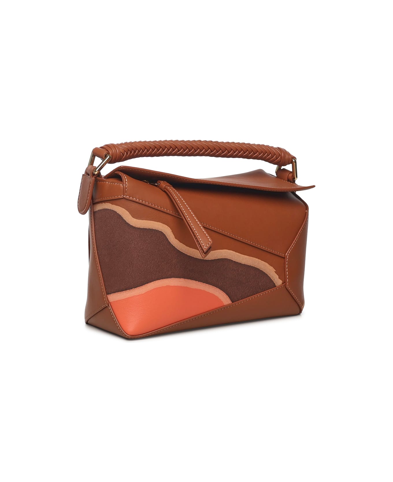 Loewe Small Puzzle Edge Landscape Bag - PECAN/PARROT PINK
