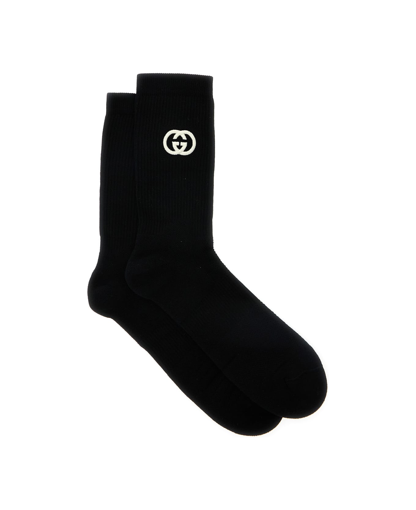 Gucci Black Gg Logo Socks In Cotton Man - Black