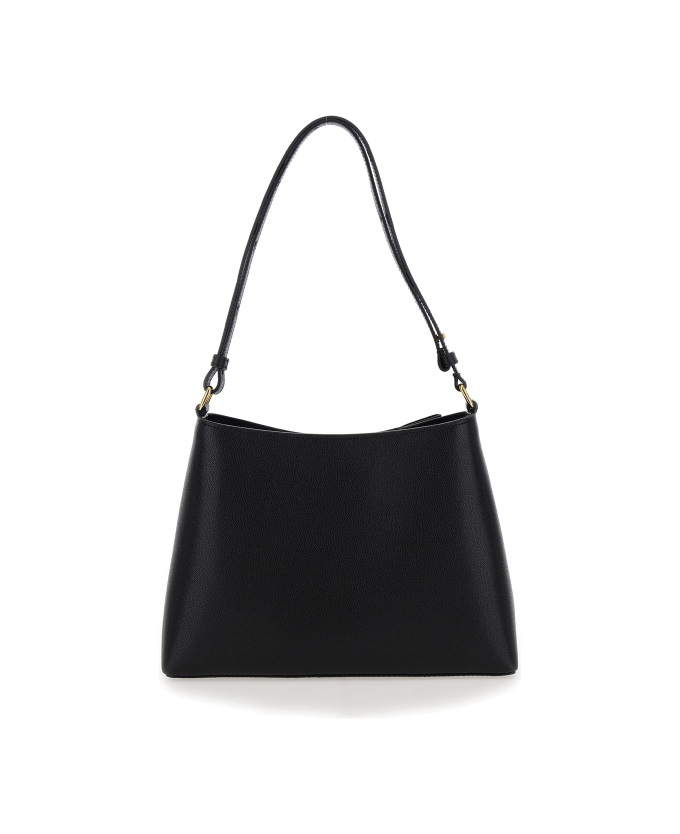 Balmain Black Shoulder Bag With Emblème Motif In Grained Leather Woman - Black