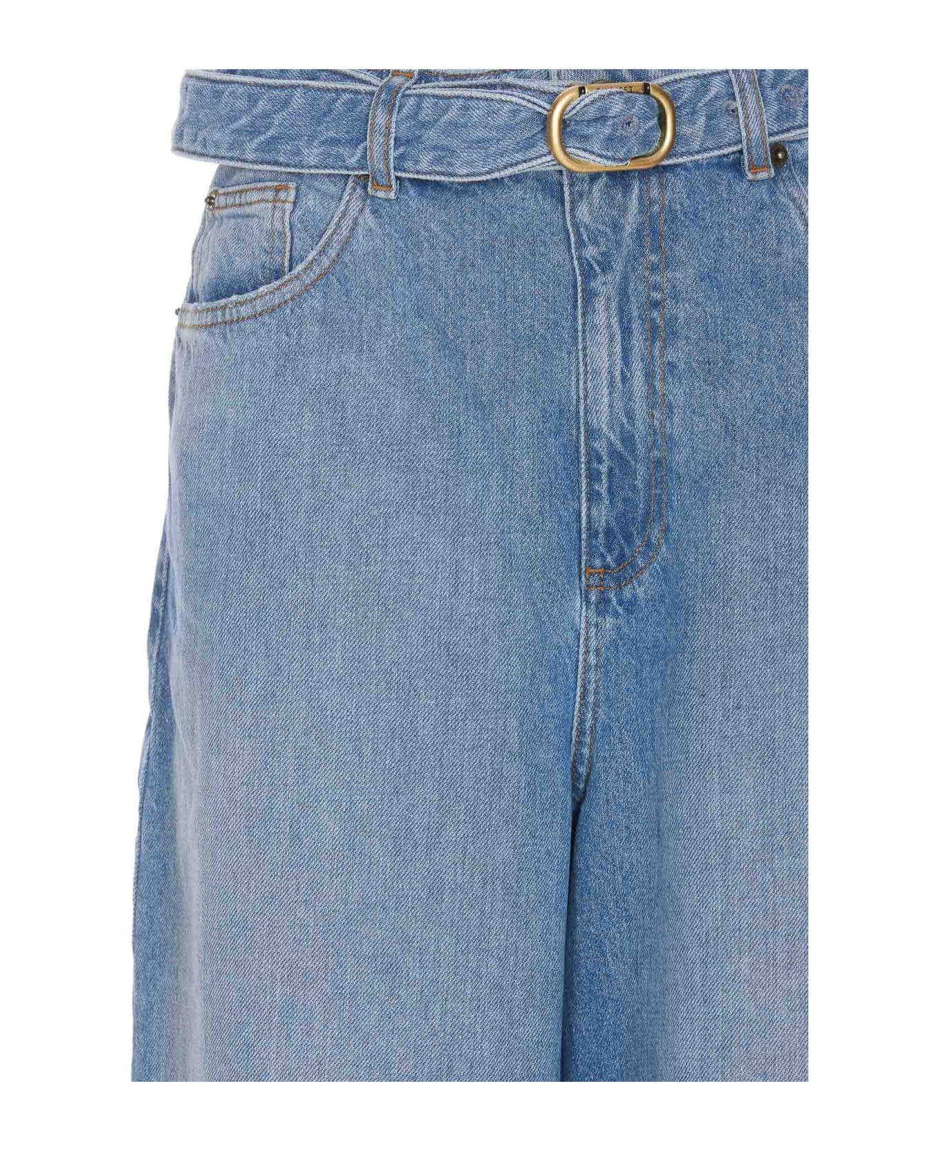 TwinSet Wide Leg Jeans With Belt - Denim