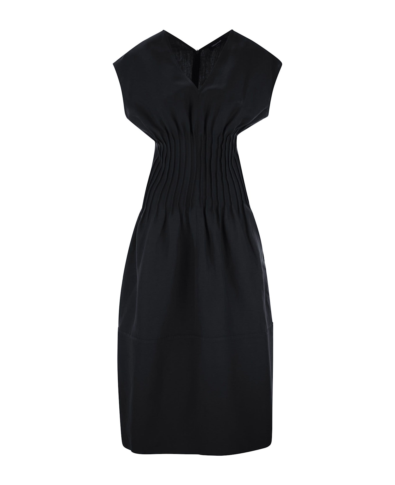 Fabiana Filippi Viscose And Linen Corset Waist Dress - Night Blue