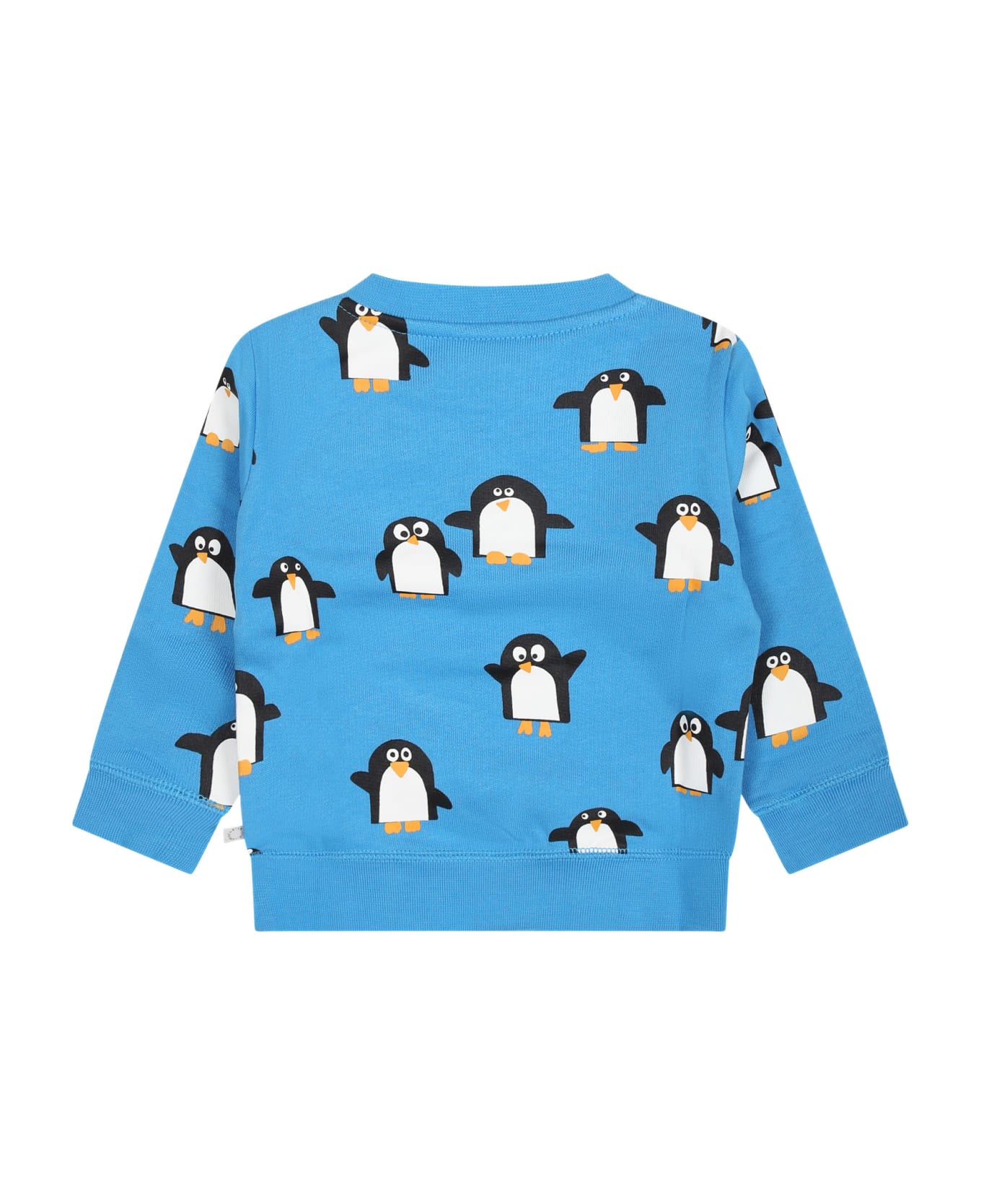 Stella McCartney Kids Light Blue Sweatshirt For Baby Boy With All-over Penguins - Light Blue ニットウェア＆スウェットシャツ