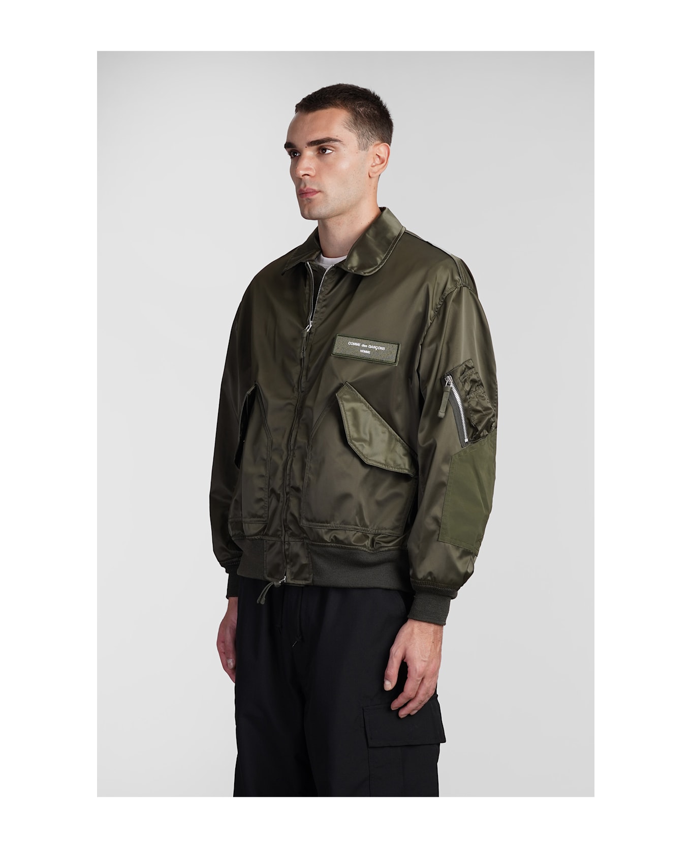 Comme des Garçons Homme Bomber In Green Nylon - green