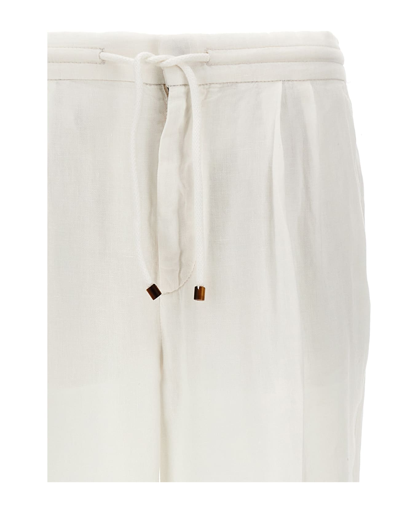 Brunello Cucinelli Linen Pin Tuck Trousers - White