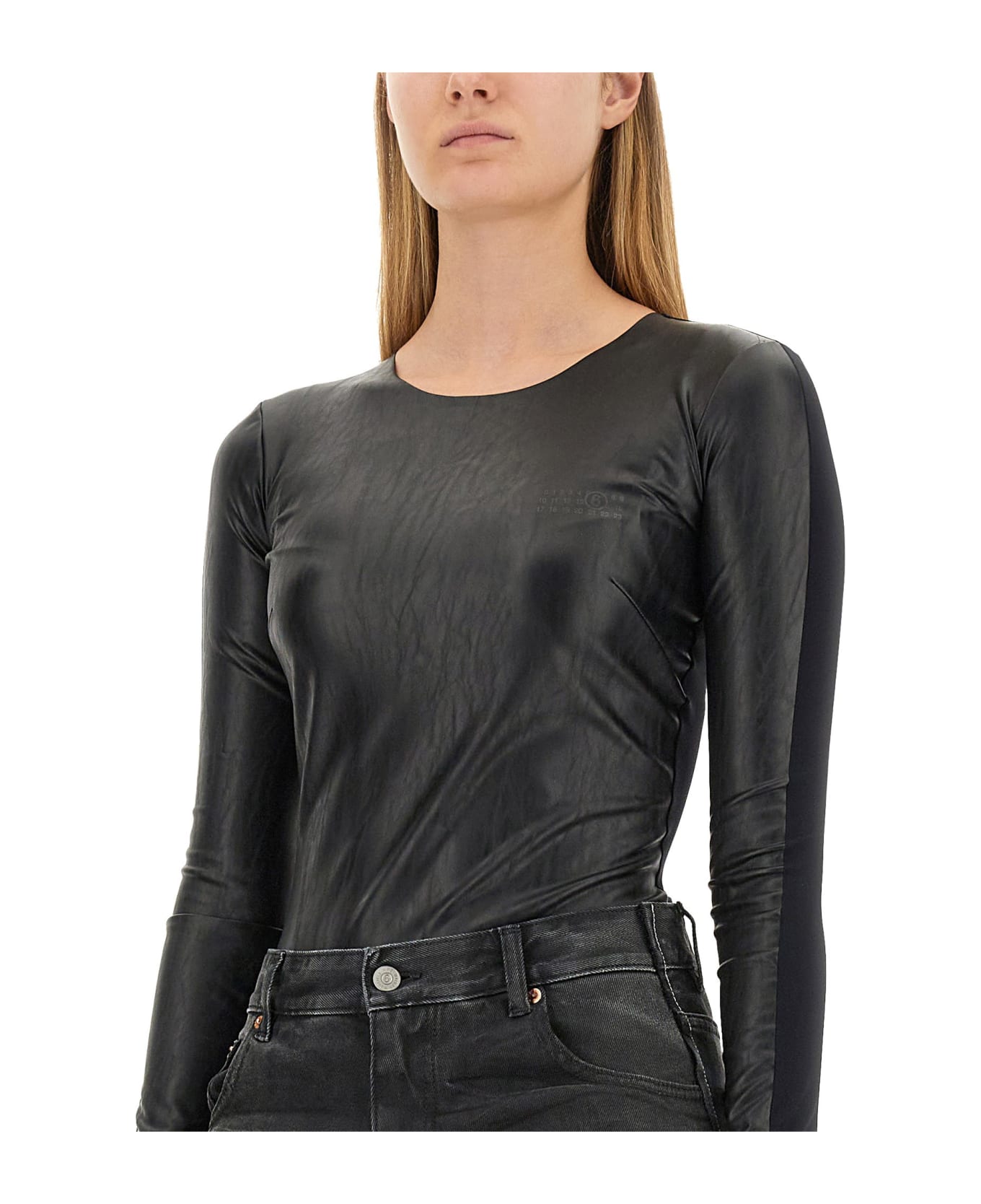 MM6 Maison Margiela Faux Leather Bodysuit - Black