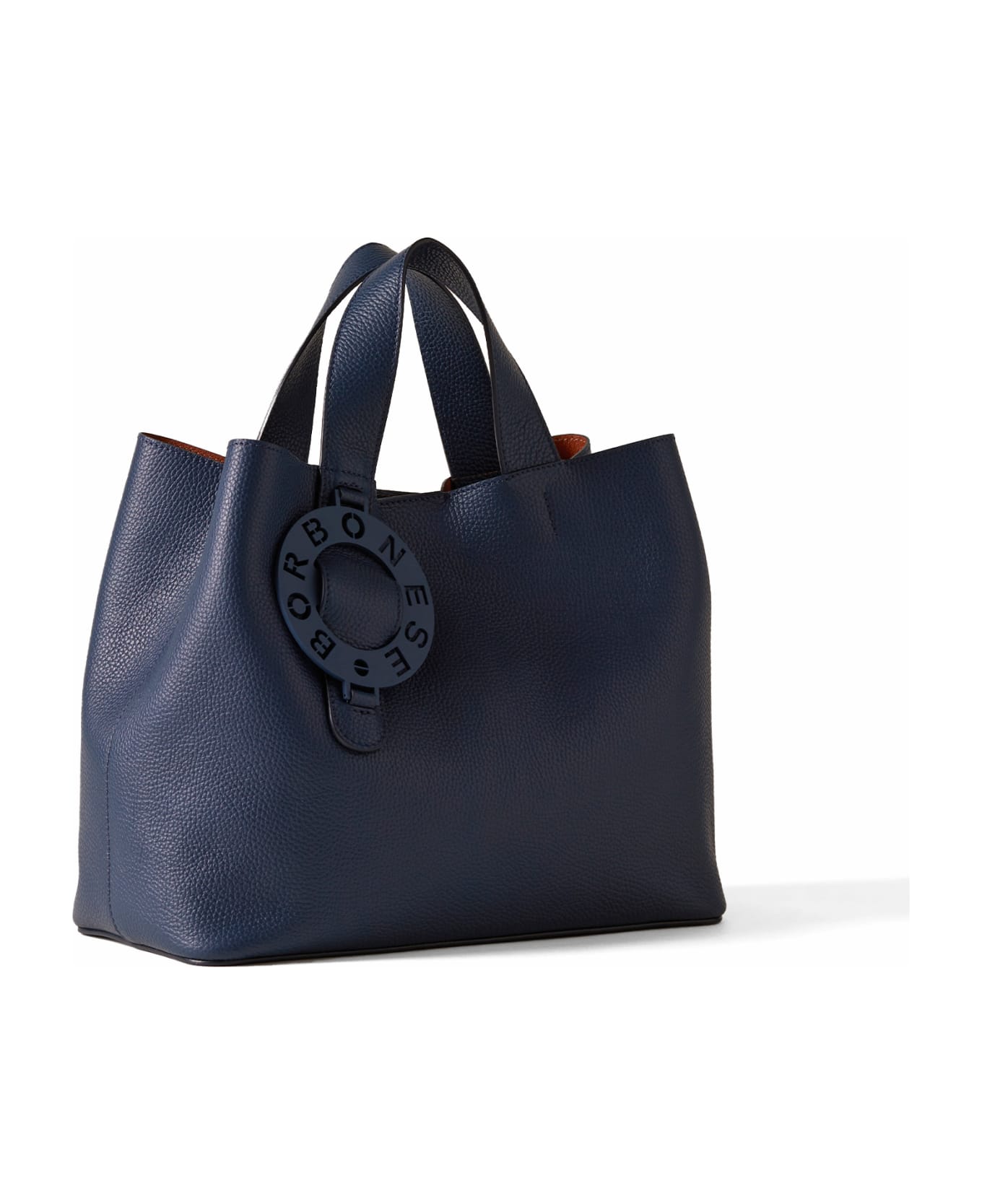 Borbonese Leather Shoulder Bag With Logo - BLU PRUSSIA