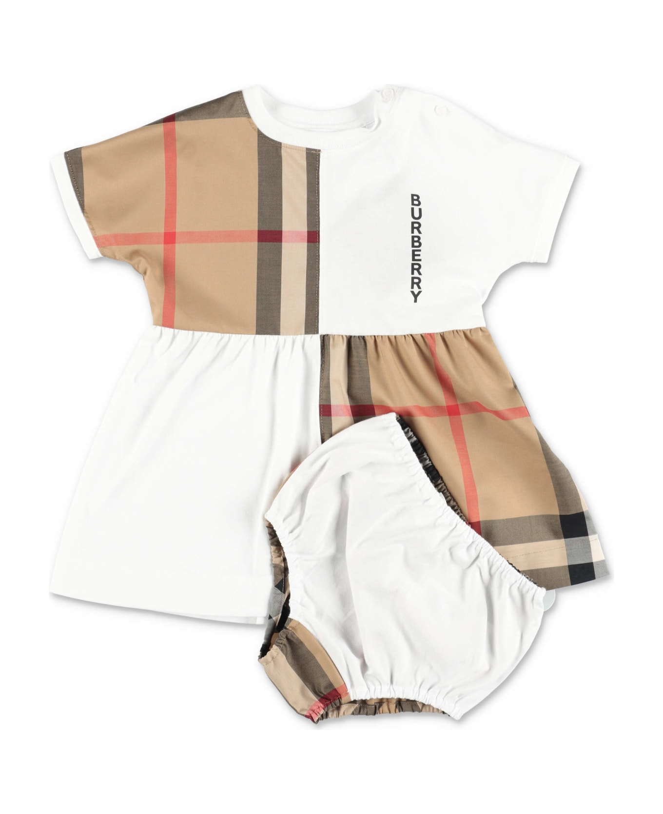 Burberry Abito Bianco E Check In Cotone Con Coulotte Baby Girl | italist,  ALWAYS LIKE A SALE