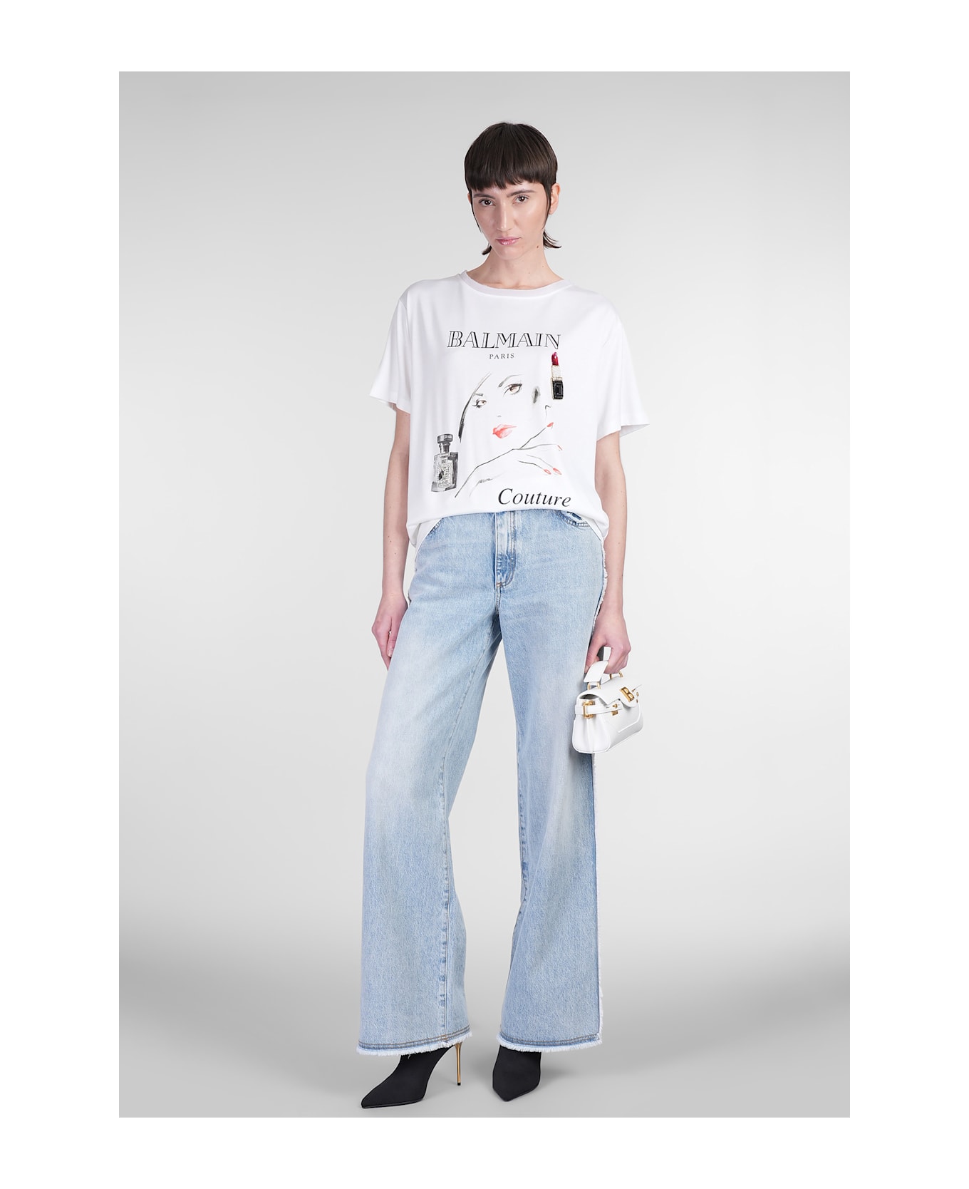 Balmain T-shirt In White Wool And Polyester - white