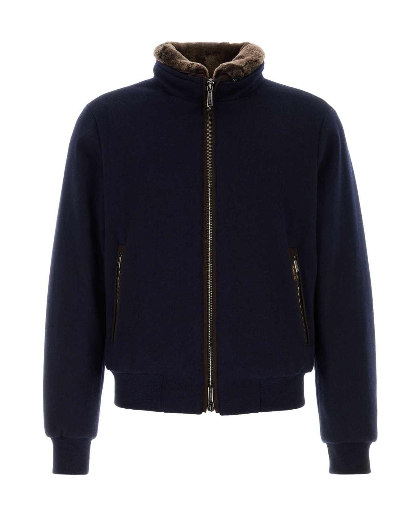 Moorer Navy Blue Wool Blend Bellati Down Jacket - NAVY