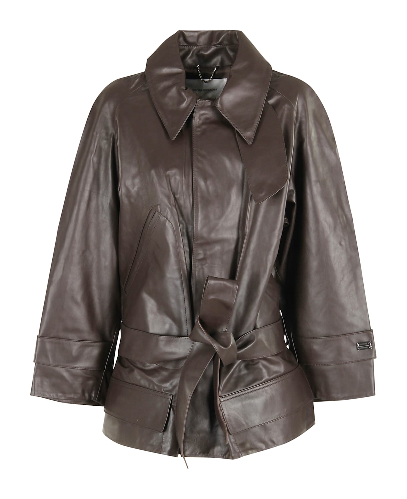 Victoria Beckham Cropped Belted Leather Trench