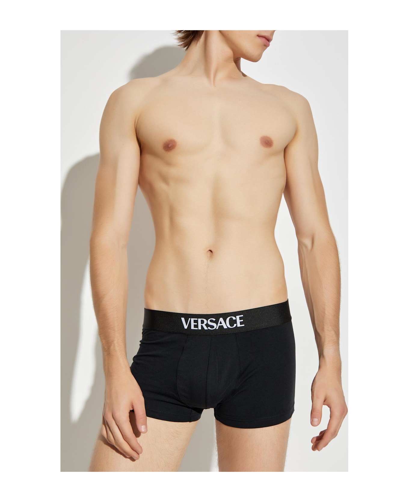 Versace 2-pack Of Cotton Boxers With Logo - Black ショーツ