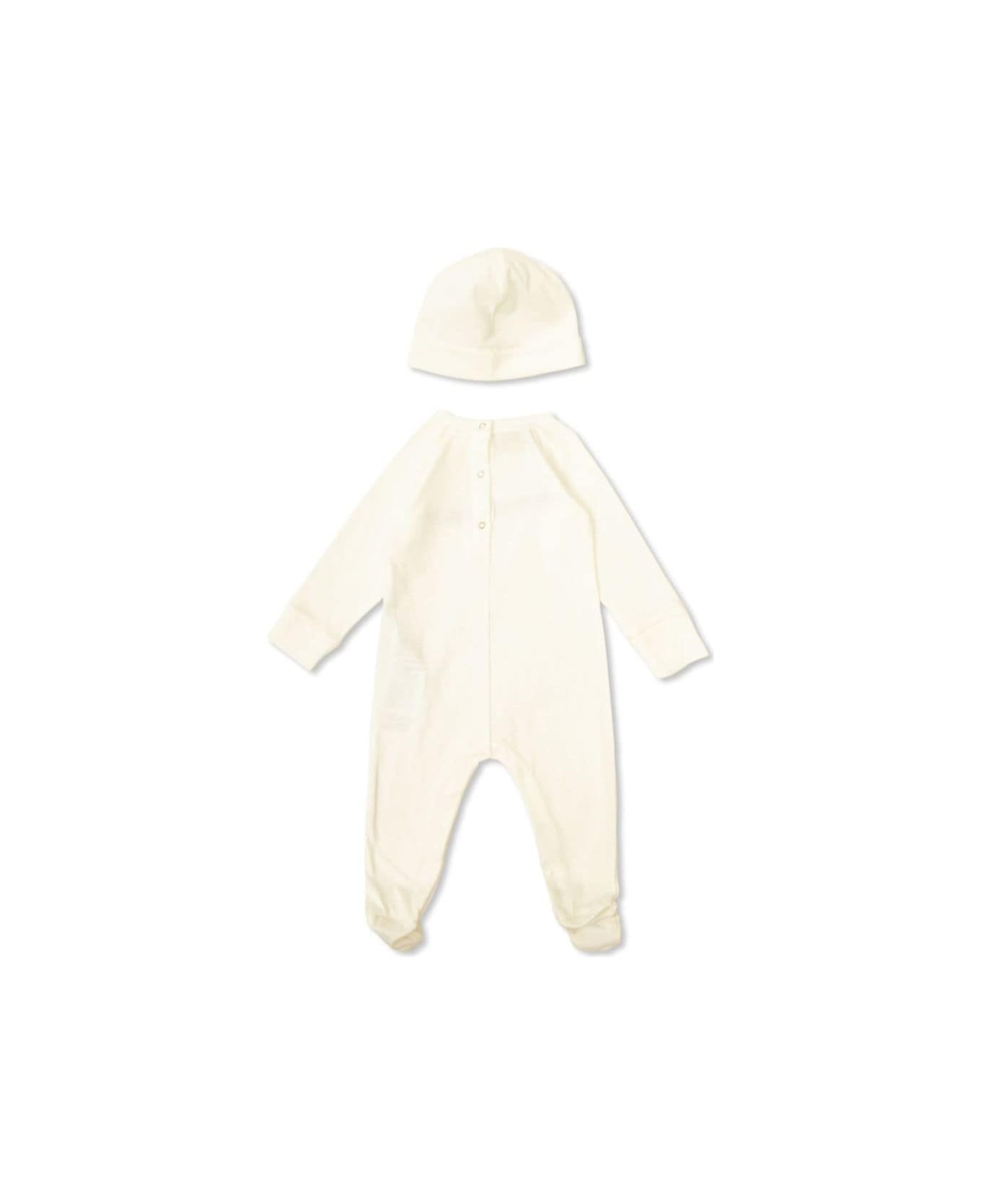 Gucci White Romper And Beanie Set With Logo In Fabric Baby - White