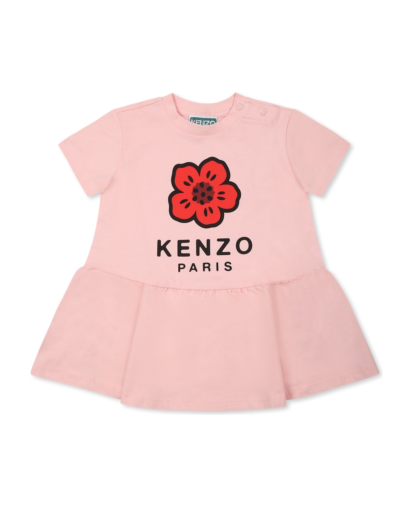 Kenzo Kids Pink Dress For Baby Girl Wih Boke Flower - Pink