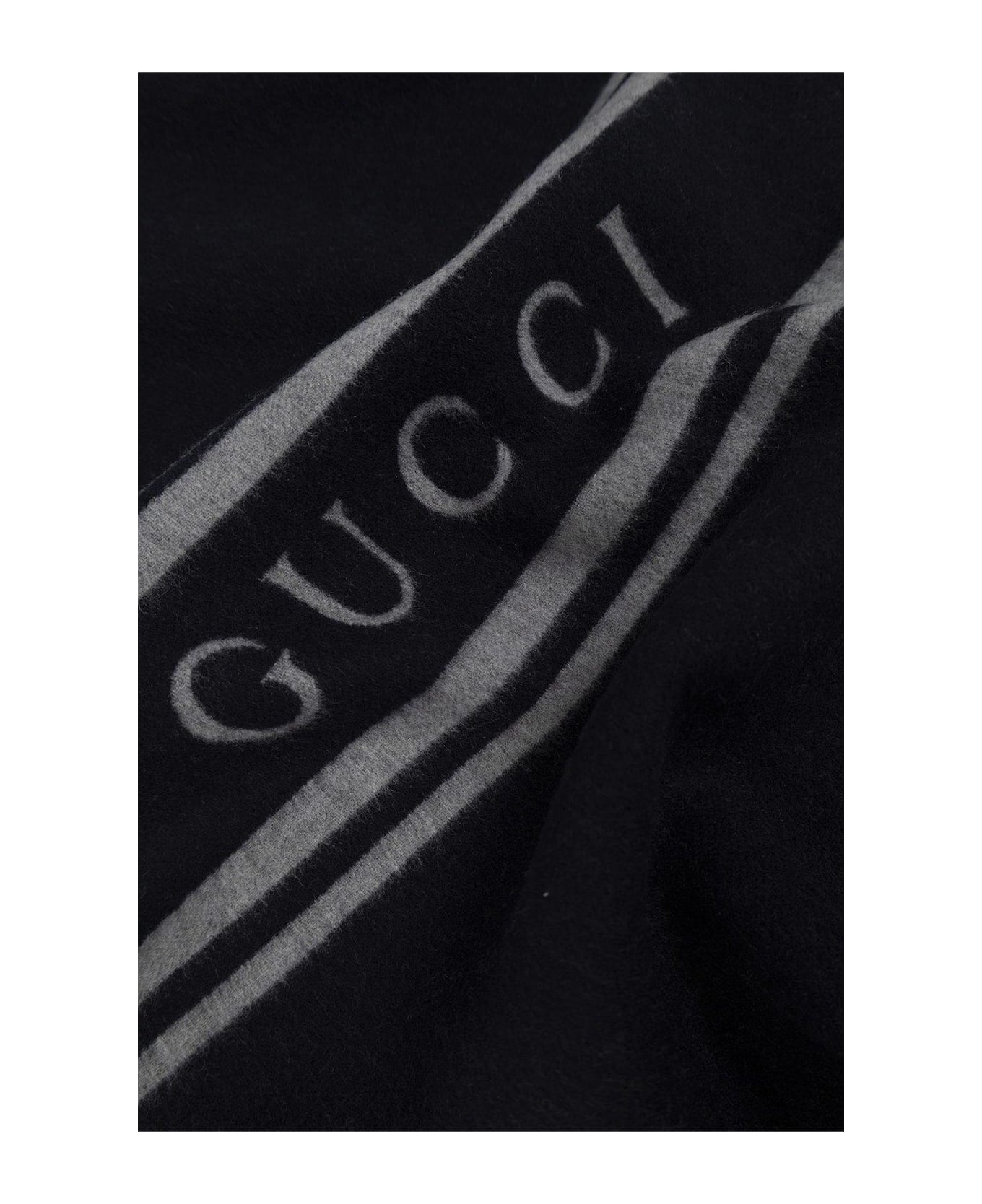 Gucci Logo Intarsia Fringed Scarf - Blue