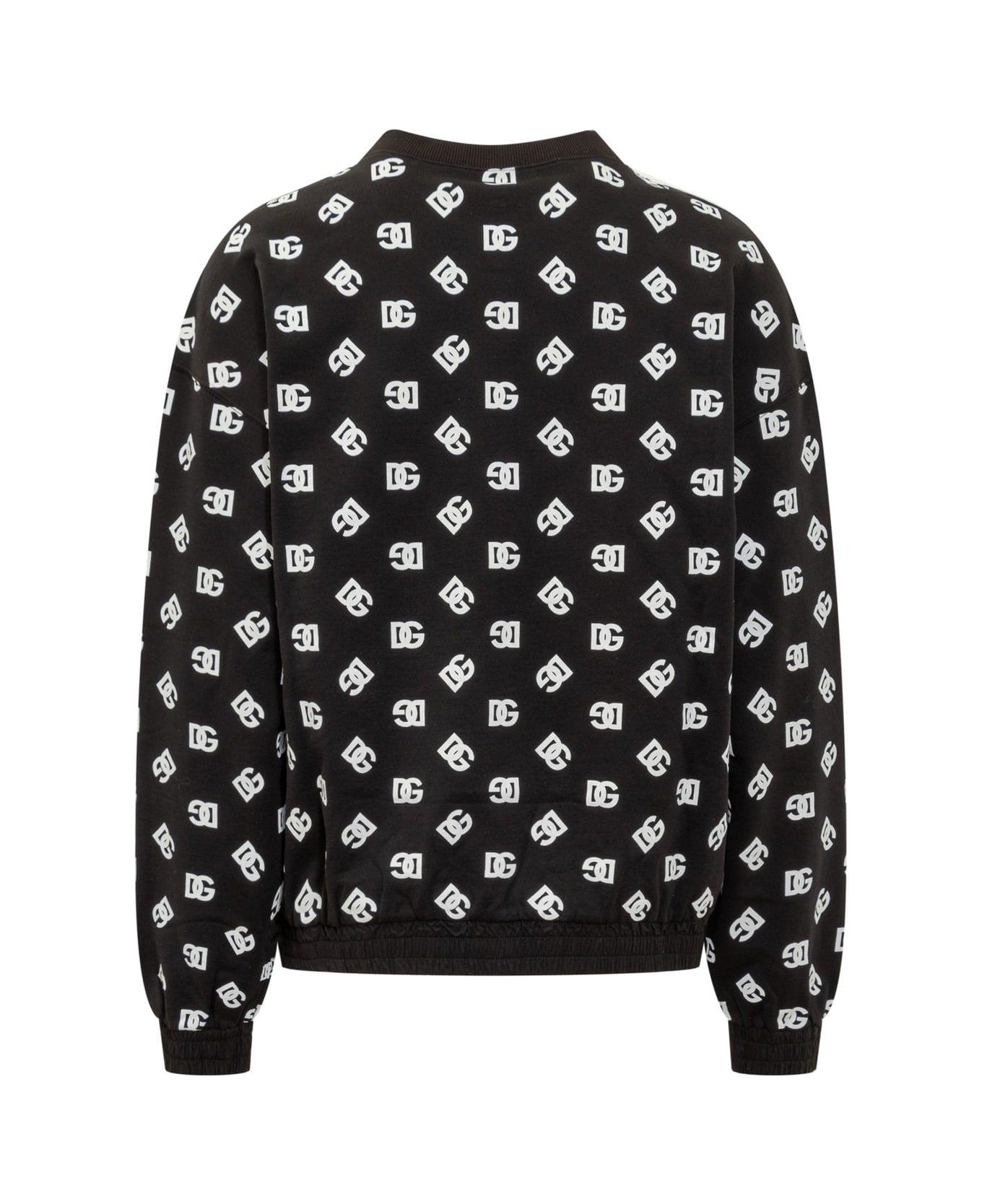 Dolce & Gabbana Dg Monogram Printed Crewneck Sweatshirt - NERO