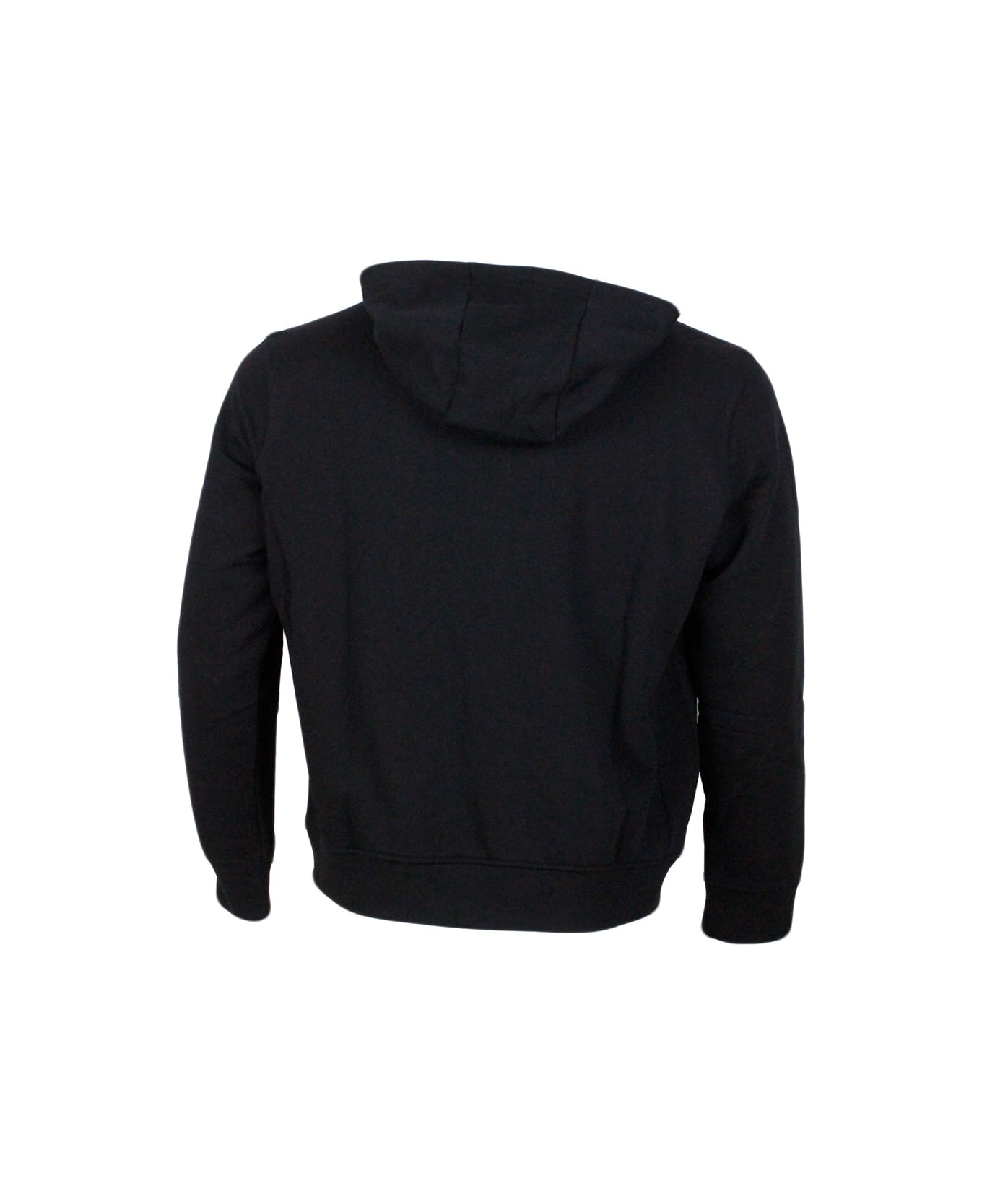 Armani Collezioni Long-sleeved Full Zip Drawstring Hoodie With Small Logo On The Chest - Black