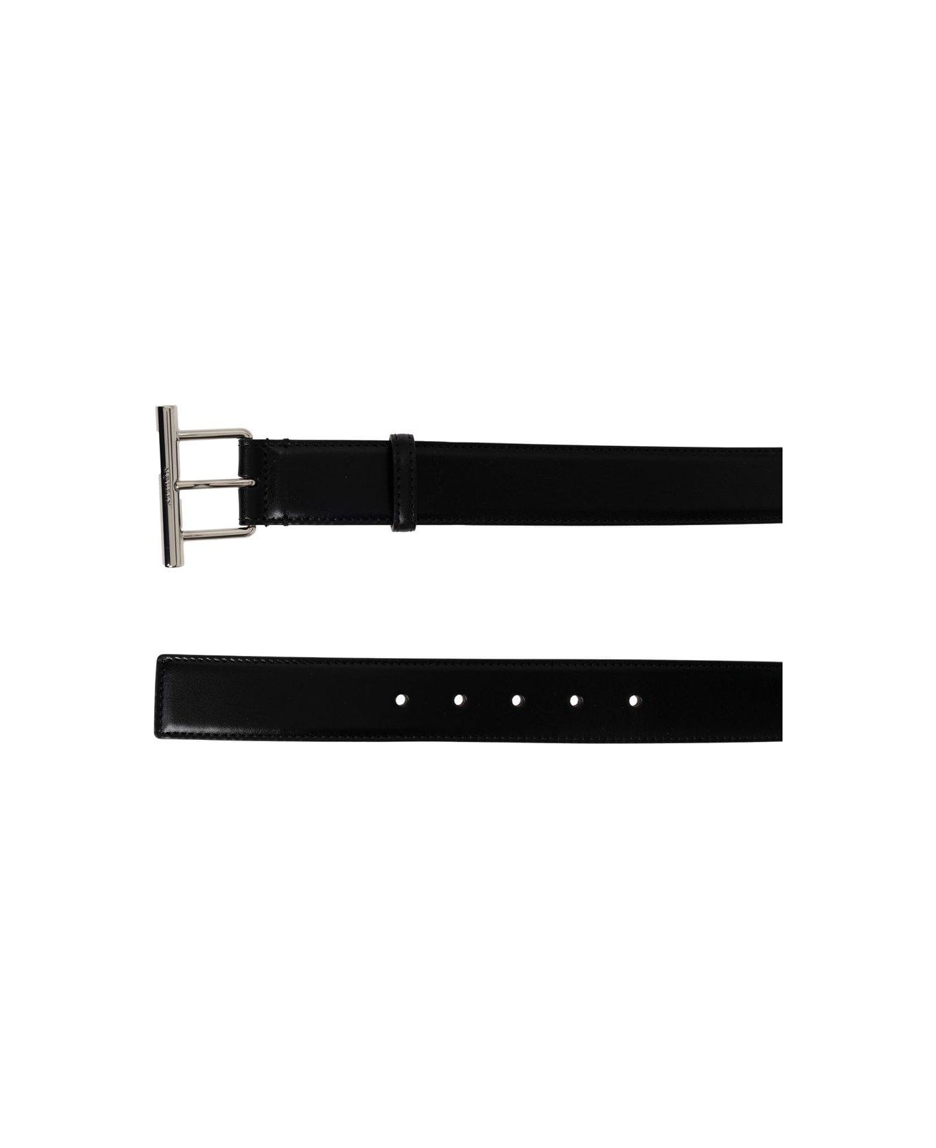 Alexander McQueen T-bar Buckled Logo Engraved Belt - Nero