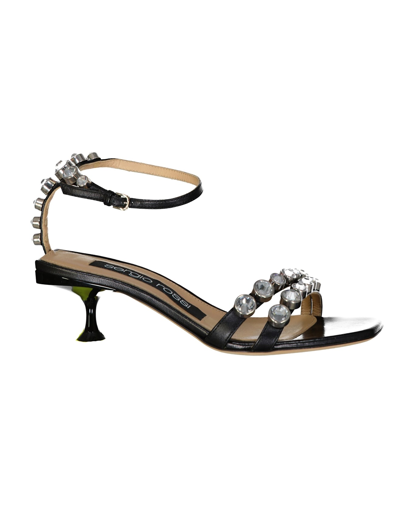 Sergio Rossi Leather Crystal Sandals - Black
