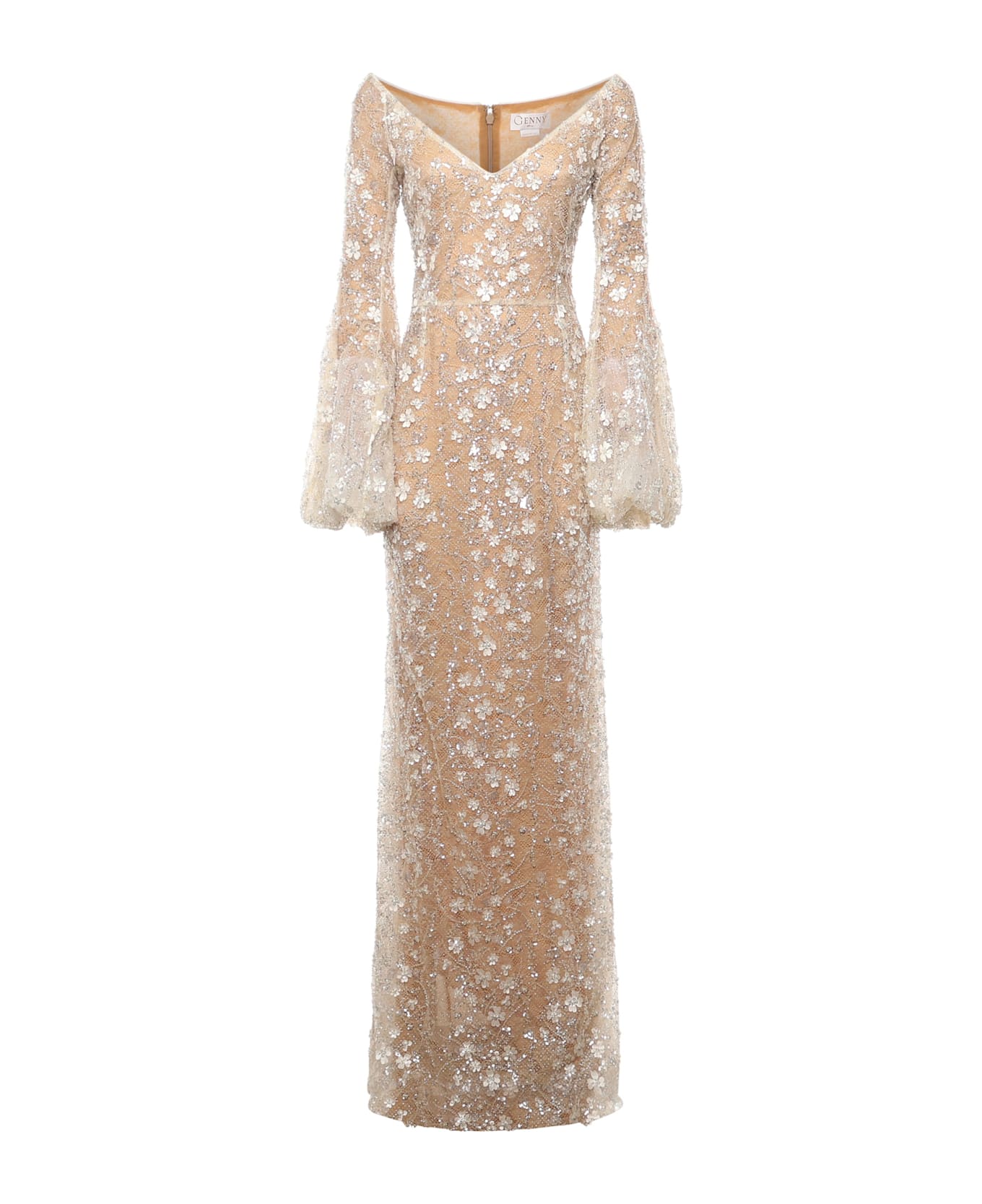 Genny Long Lace Dress With 3d Flowers - Pink