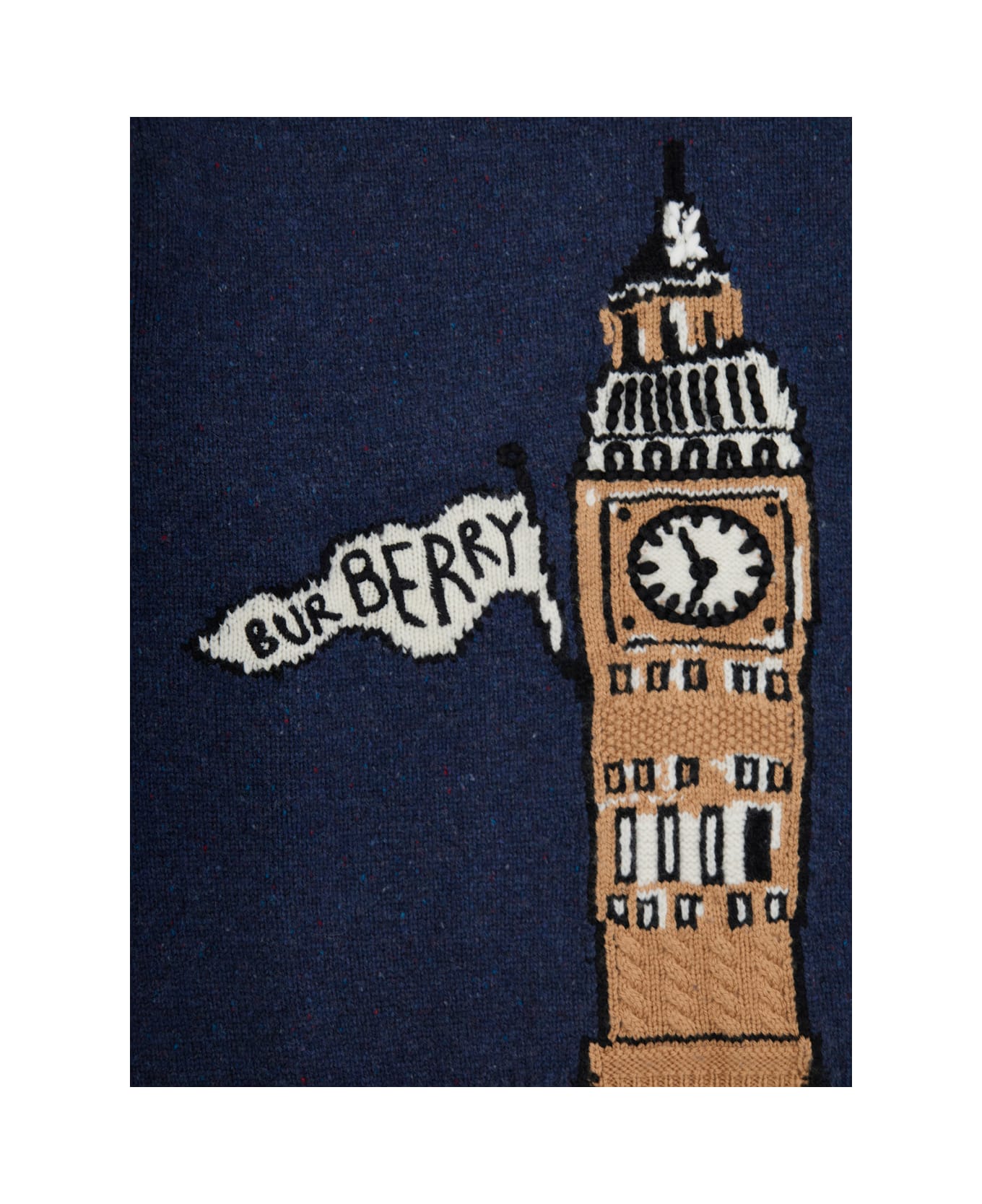 Burberry Blue Crew Neck Sweater With Big Ben Print In Wool Boy - Blu