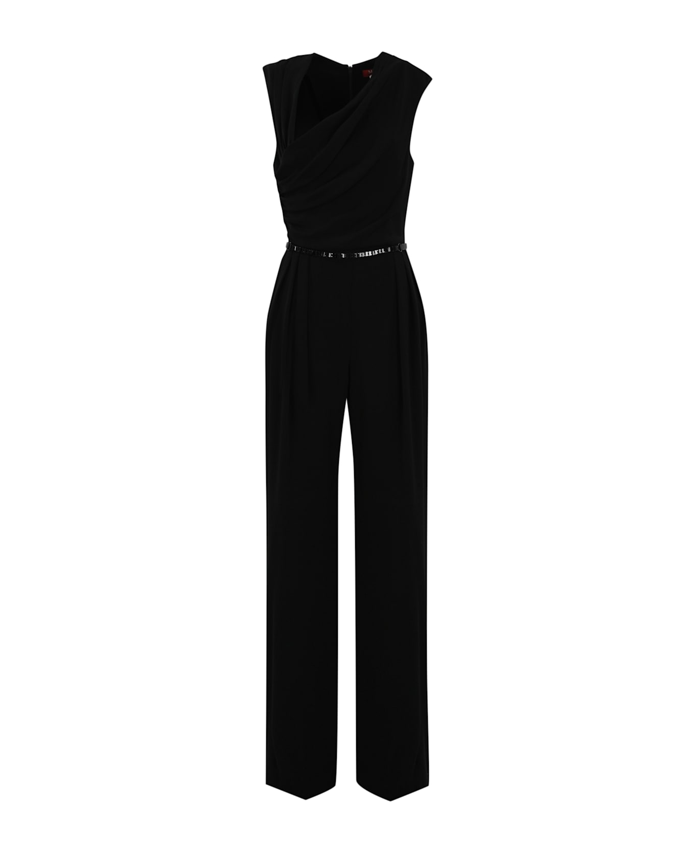 Max Mara Studio Streamlined Draped Jumpsuit In Cady - Nero