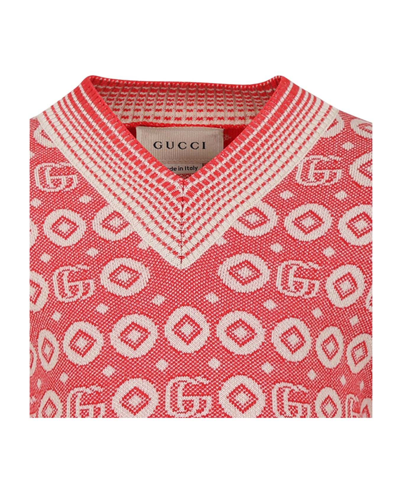 Gucci Red Sweater For Boy With Double G - Red ニットウェア＆スウェットシャツ