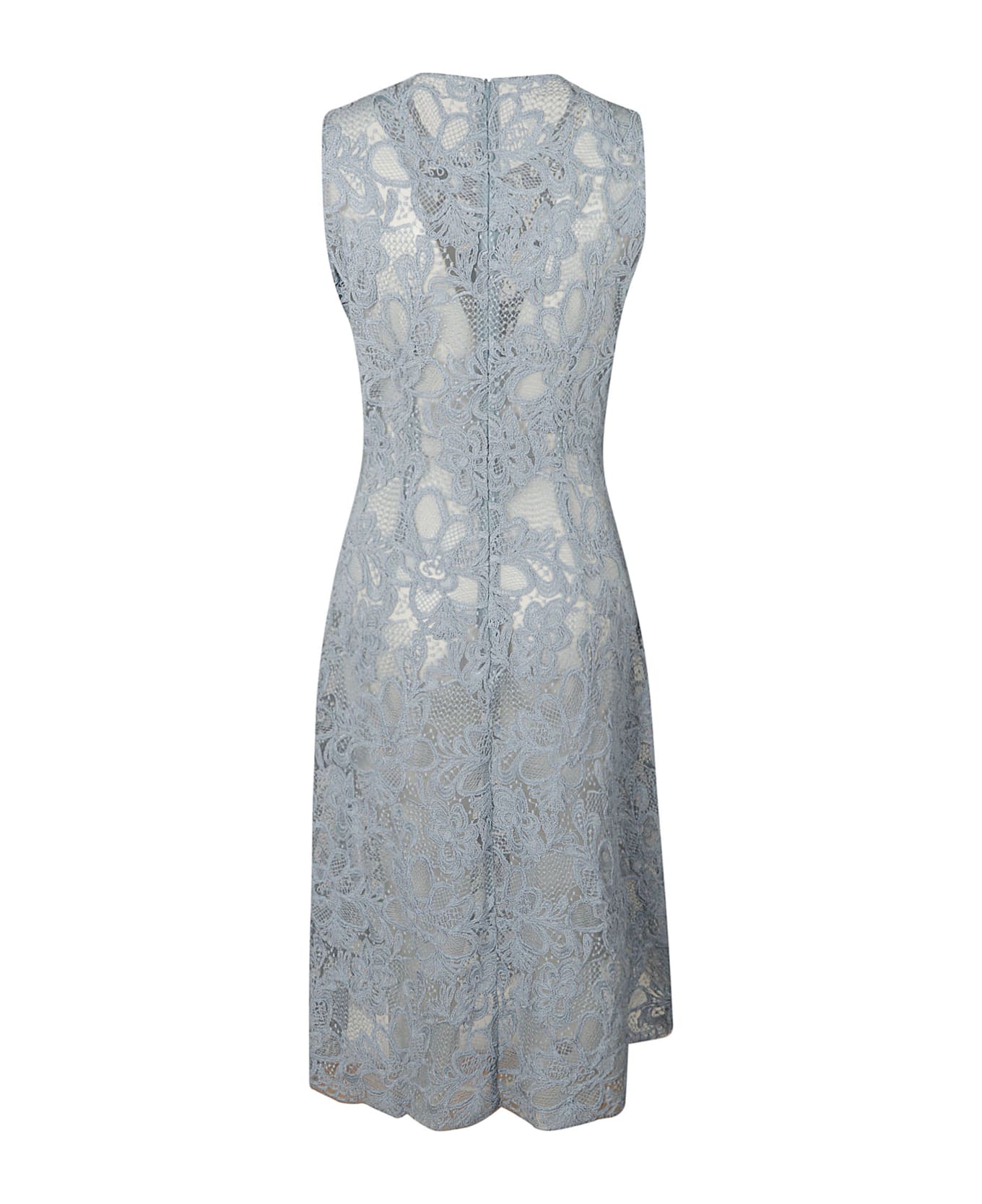 Ermanno Scervino Rear Zip Perforated Floral Sleeveless Dress - Azzure ワンピース＆ドレス
