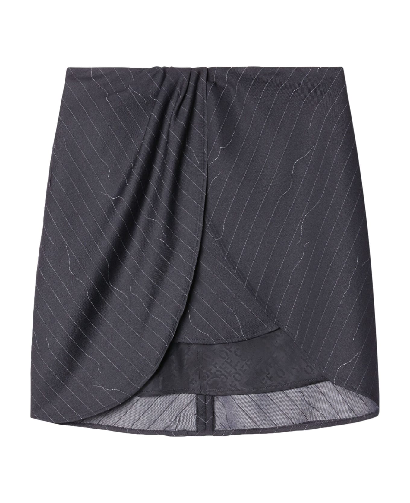 Off-White Dark Grey Pinstripe Draped Miniskirt - Grey