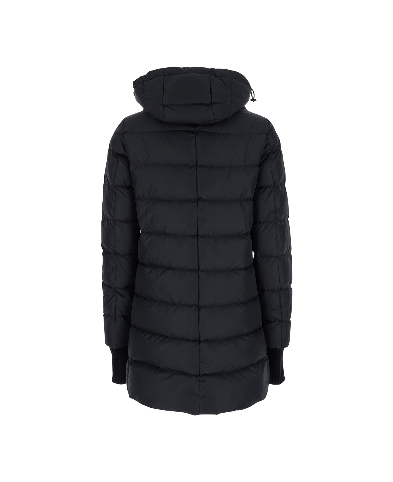 Herno Long Black Down Jacket With Hood In Nylon Woman - BLACK