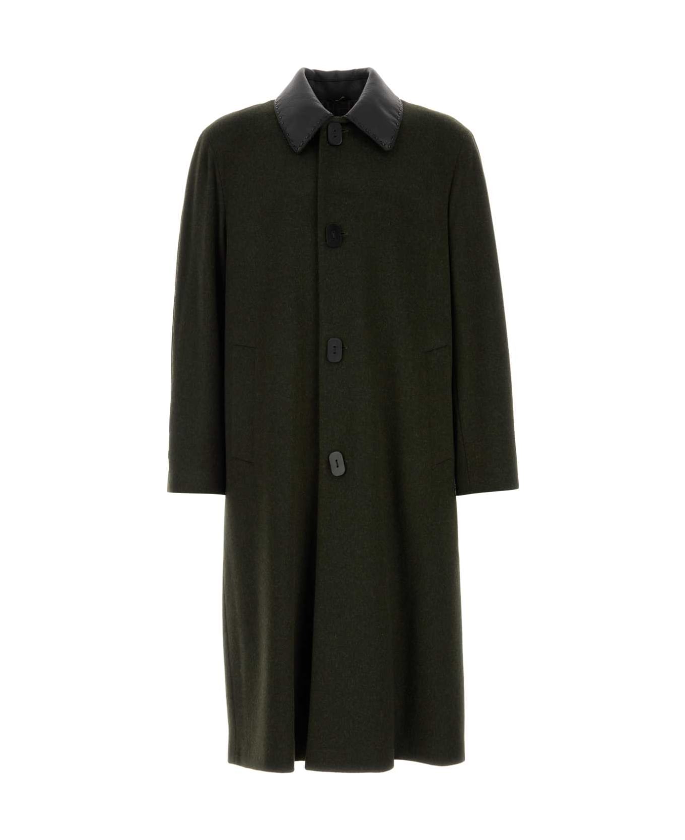 Fendi Bottle Green Wool Blend Coat - GREEN