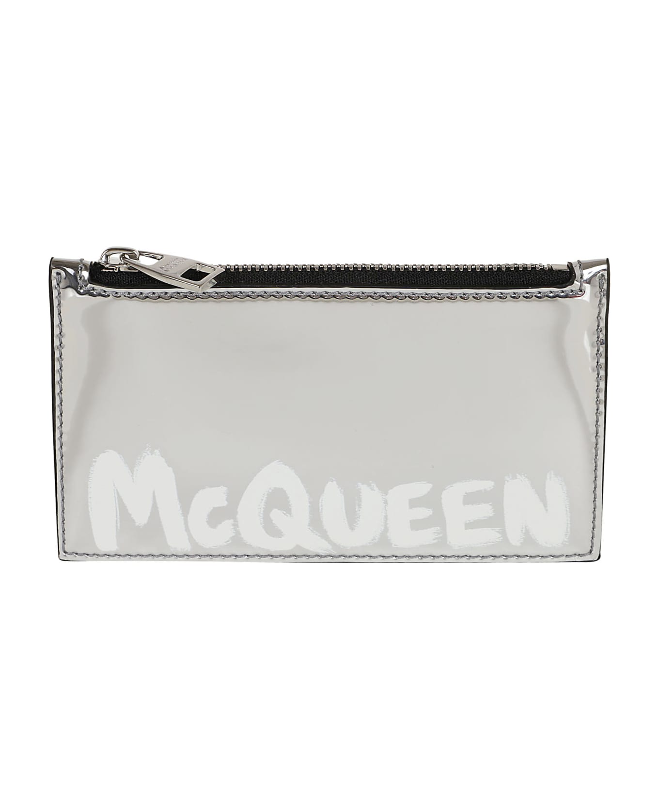 Alexander McQueen Silver Card-holder With Mcqueen Graffiti Logo In Laminated Leather Man - Silver