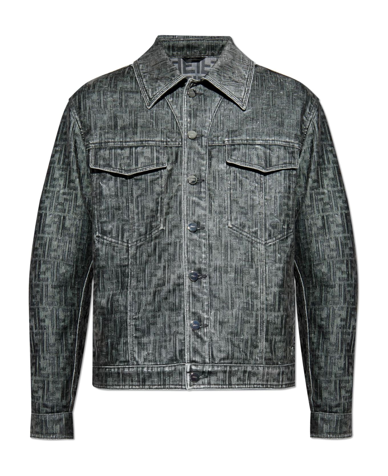 Fendi Denim Jacket With Monogram - Grey