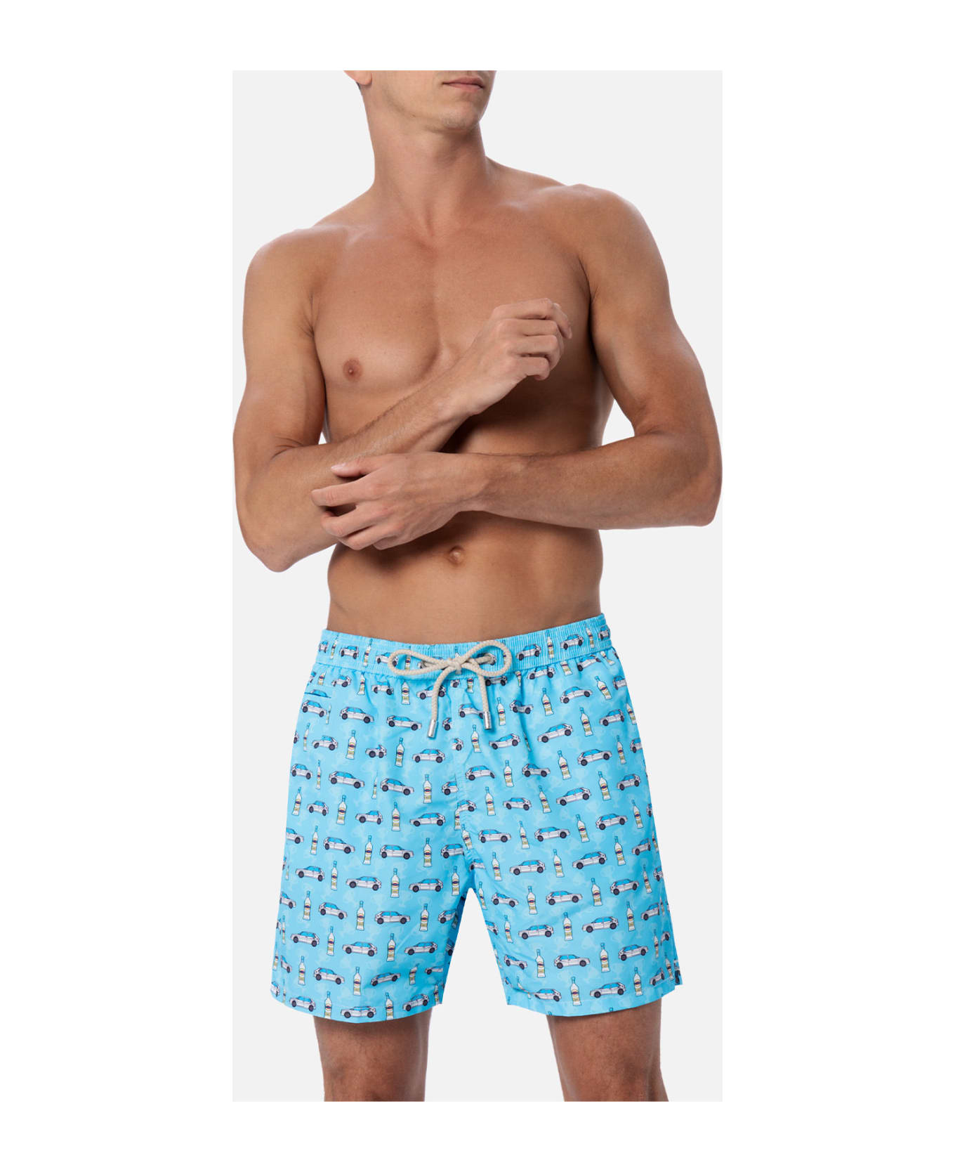 MC2 Saint Barth Man Lightweight Fabric Swim-shorts Lighting Micro Fantasy With Lancia Delta Print | Lancia Special Edition - SKY