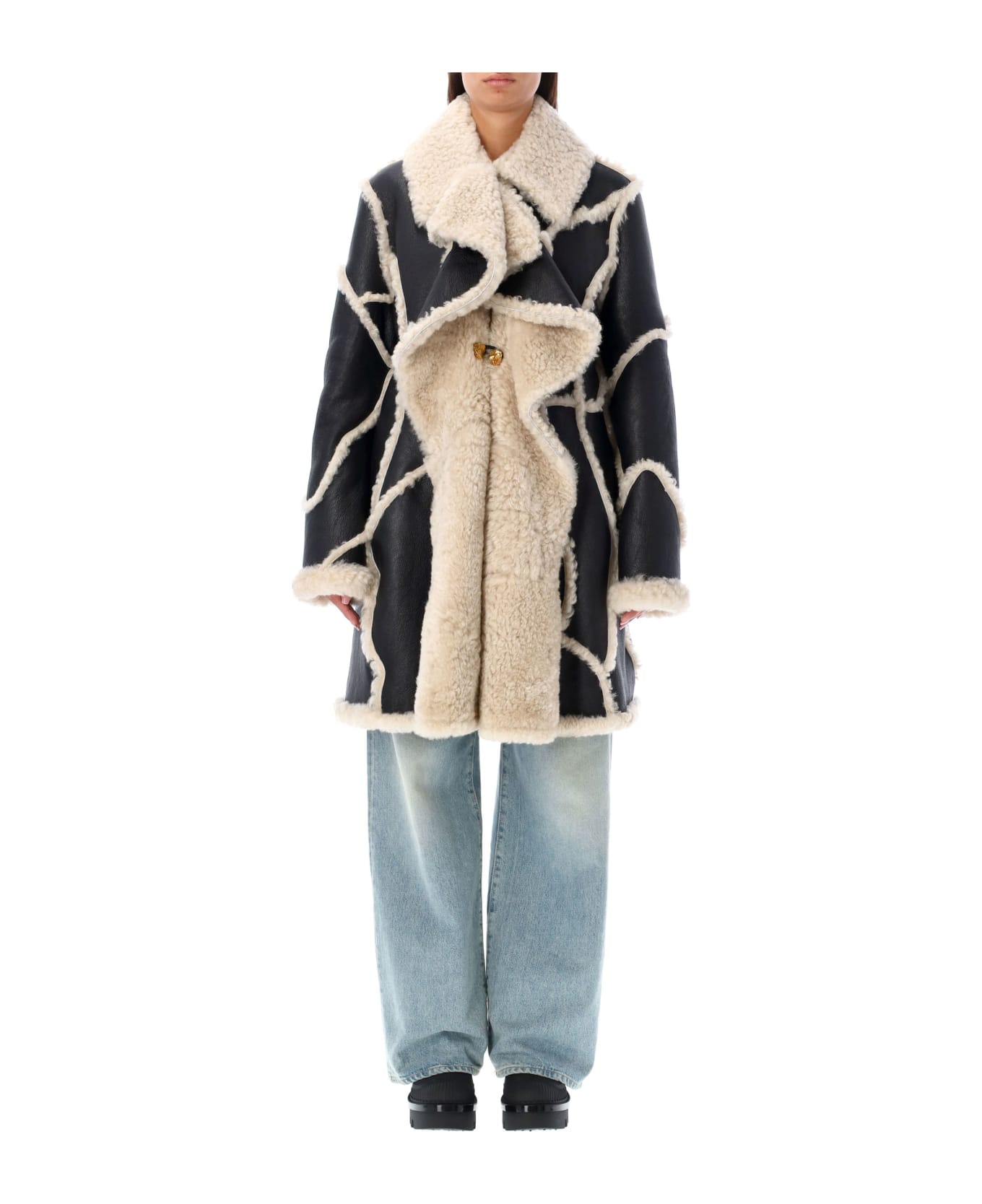 Chloé Shearling Coat - BLACK / WHITE コート