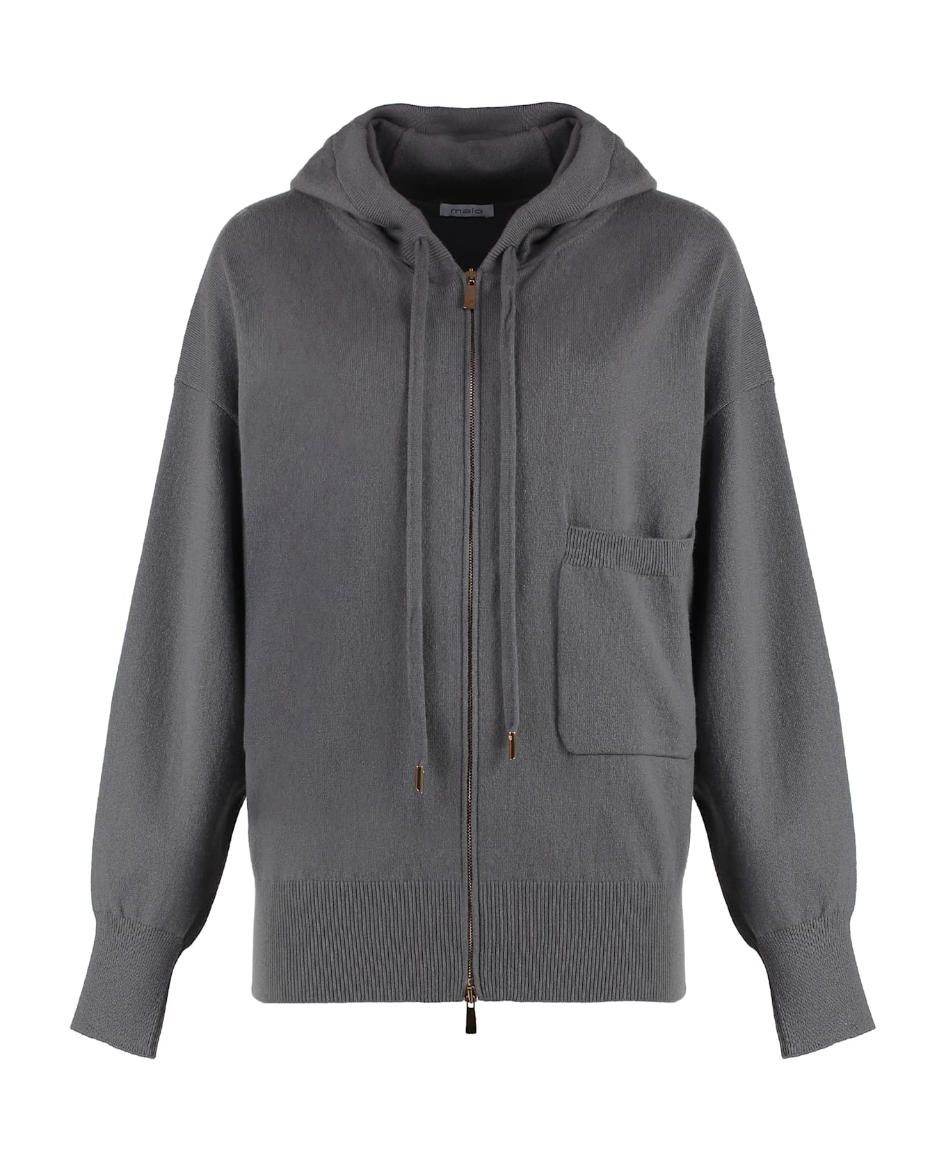 Malo Knitted Full Zip Hoodie - grey
